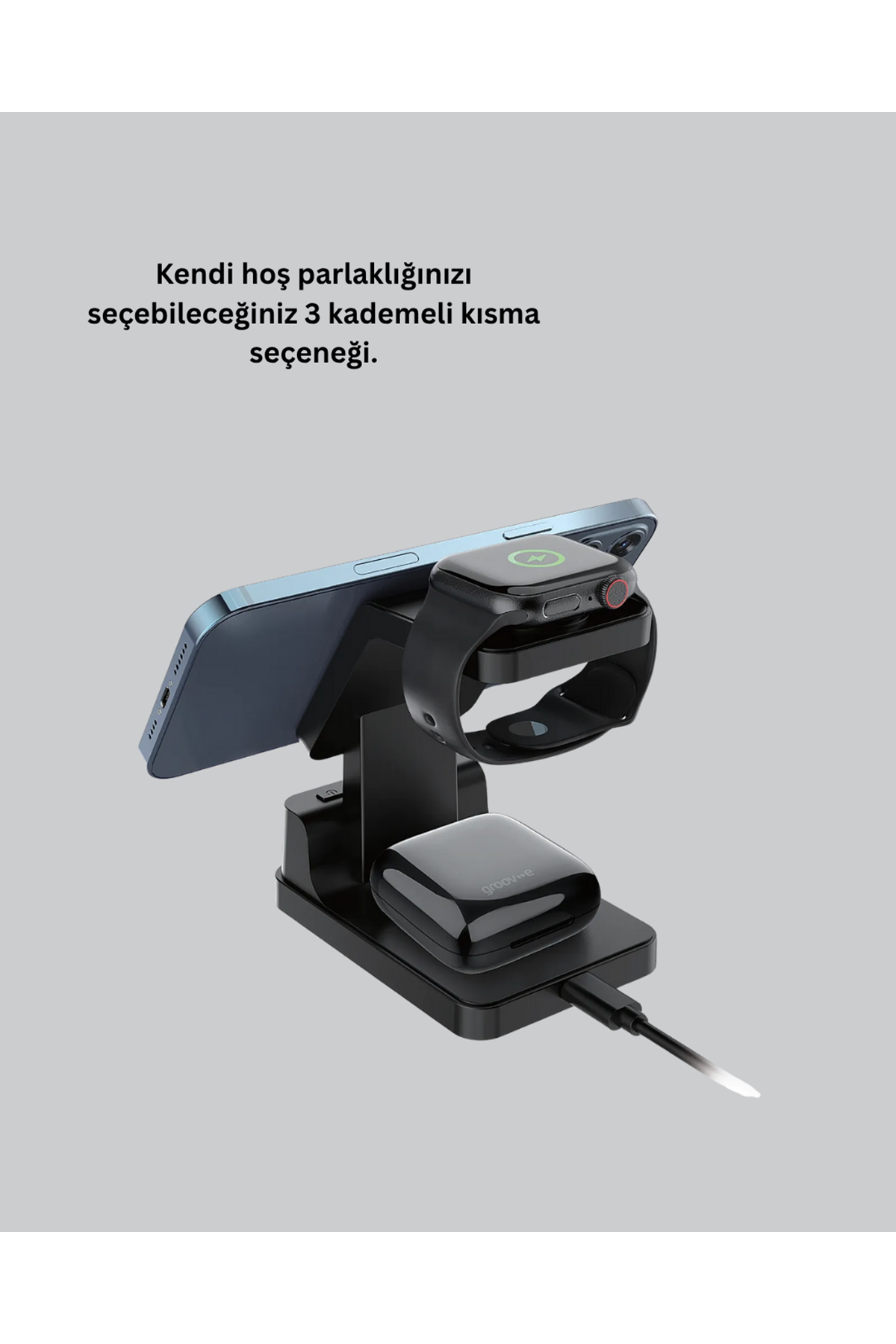 4’ü 1 Arada Kablosuz Şarj İstasyonu – LED Saat Ekranlı, Apple Uyumlu, Akıllı Güvenlik Koruması