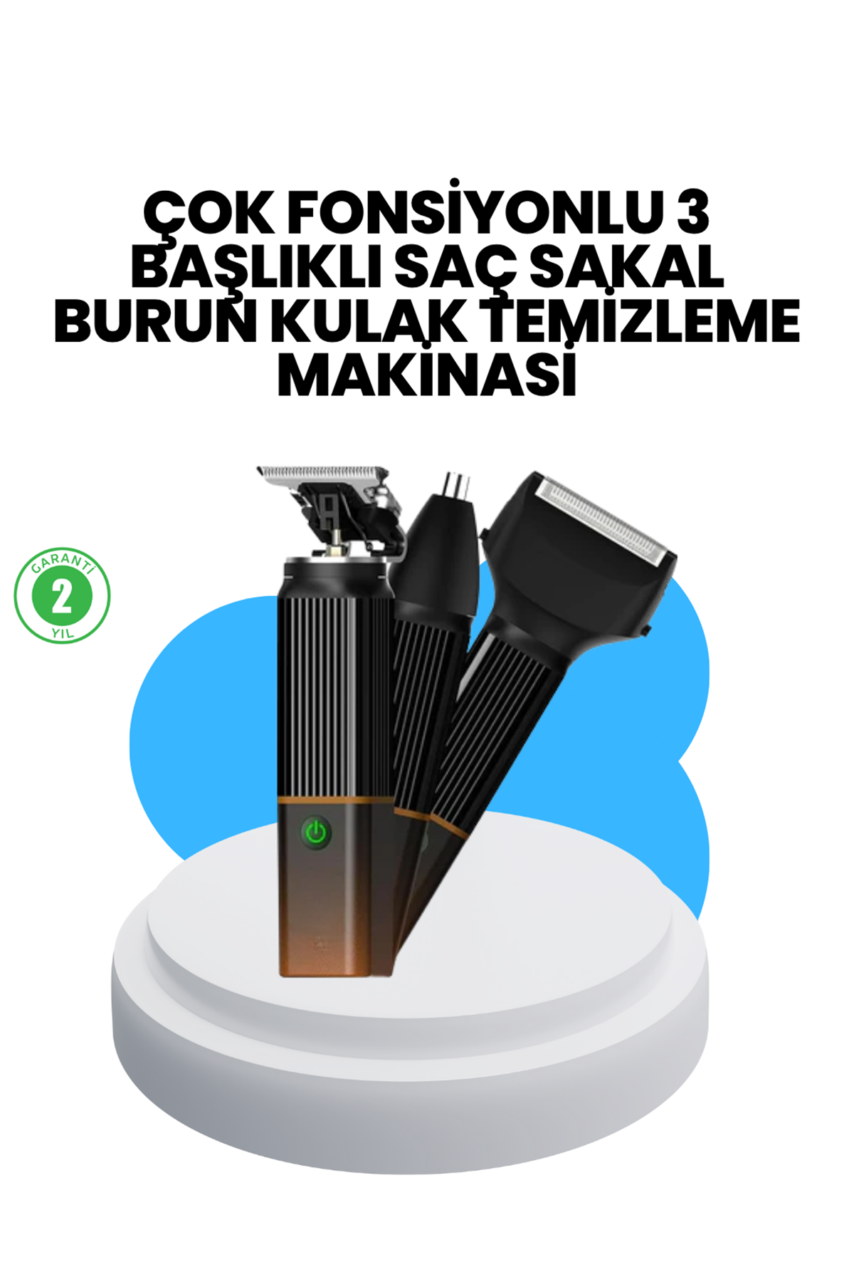 3’ü 1 Arada Erkek Bakım Makinesi – Paslanmaz Çelik Başlıklı Şarjlı Tıraş Seti