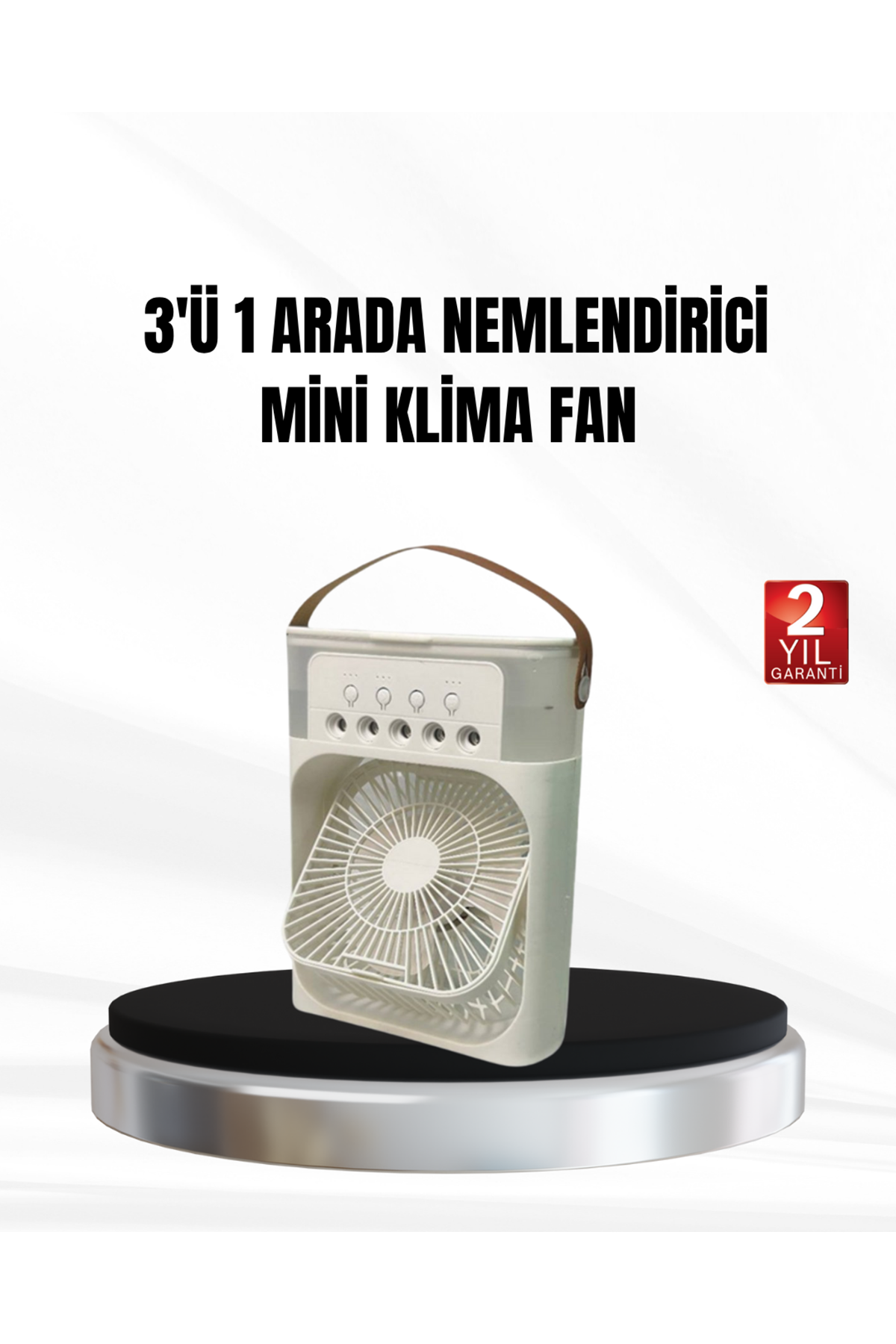 3’ü 1 Arada Mini Klima Fan USB Şarjlı, 7 Renk Gece Lambalı ve Nemlendirici