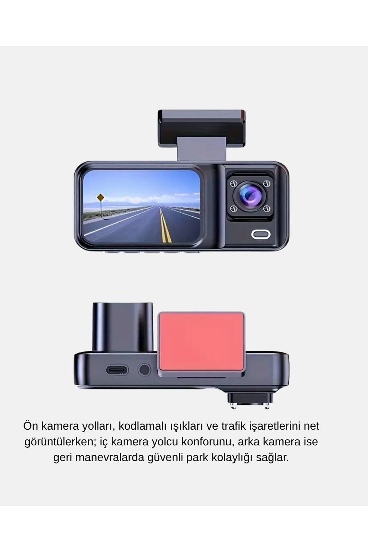 Üç Kameralı Dash Cam 170° Geniş Açılı Full HD Gece Görüşlü