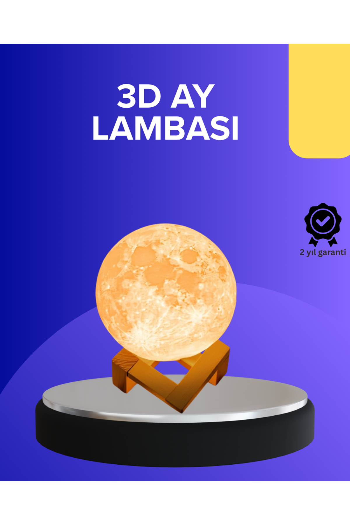 16 Renkli 3D Baskılı Ay Lambası Ahşap Standlı