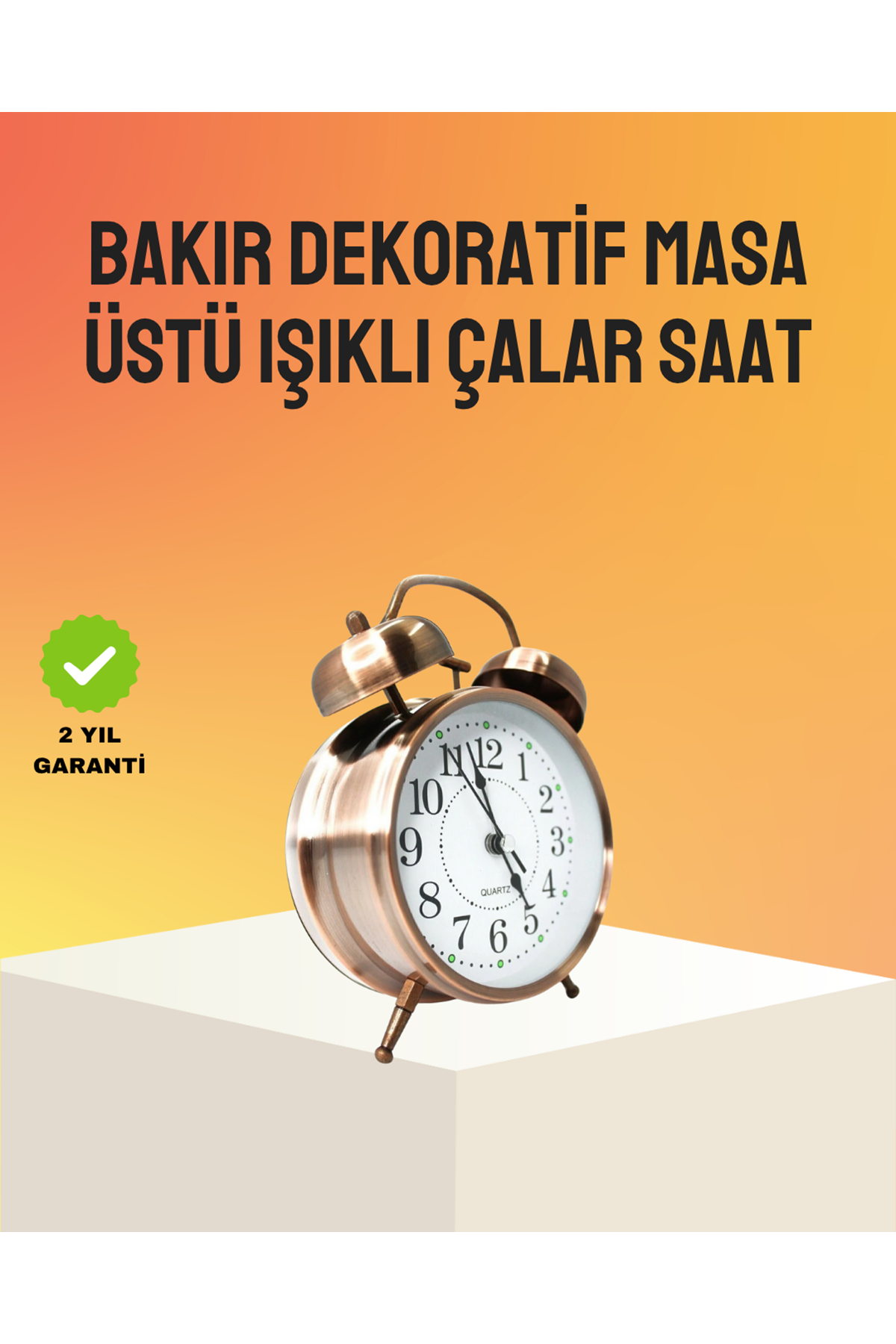 Retro Tarz Bronz Dekoratif Masa Saati Metal Gövde Yüksek Sesli Alarm