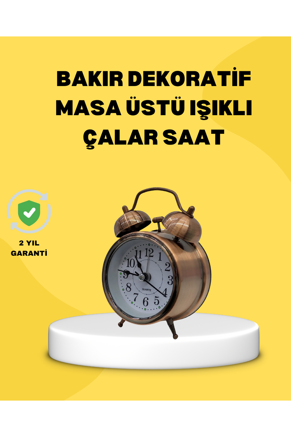 Dekoratif Bronz Renk Metal Alarmlı Masa Üstü Saat Klasik Tasarım