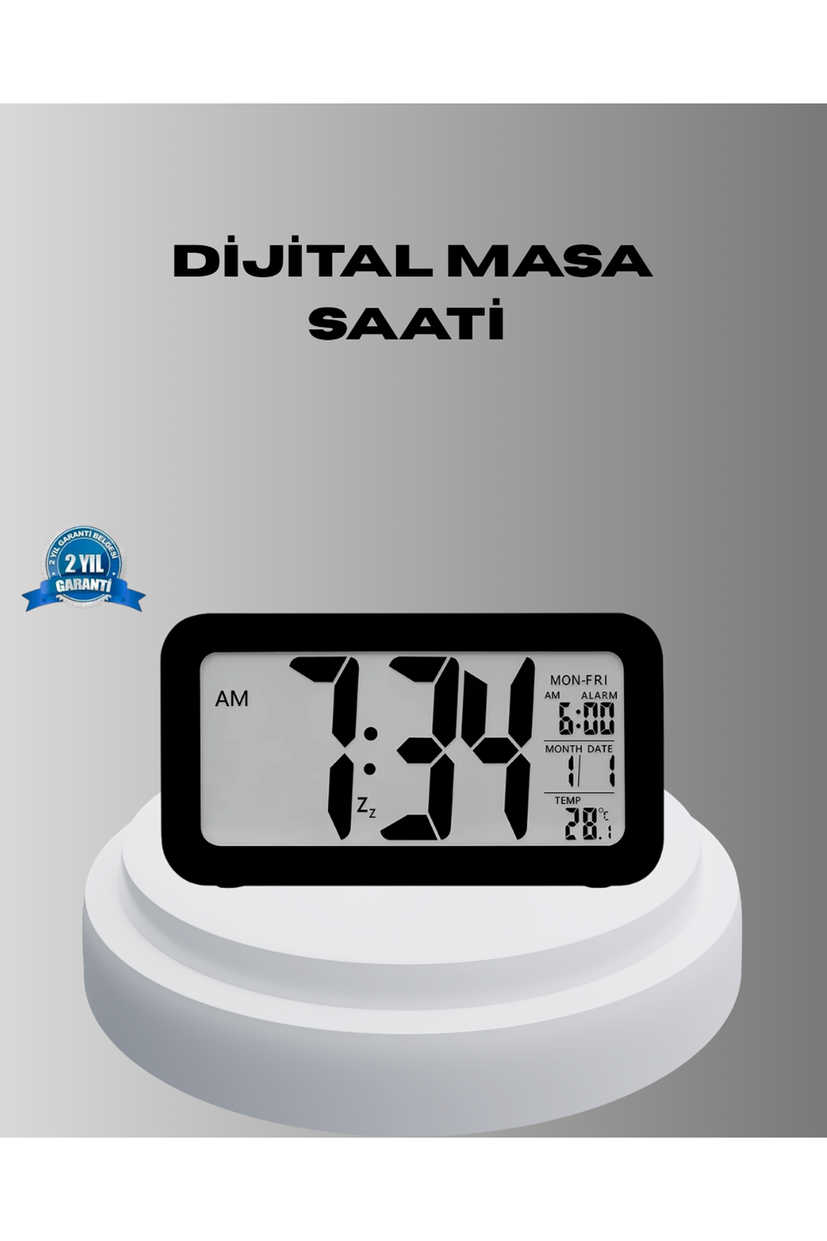 Dijital Masa Saati Sensörlü Aydınlatmalı Alarm ve Sıcaklık Ölçerli