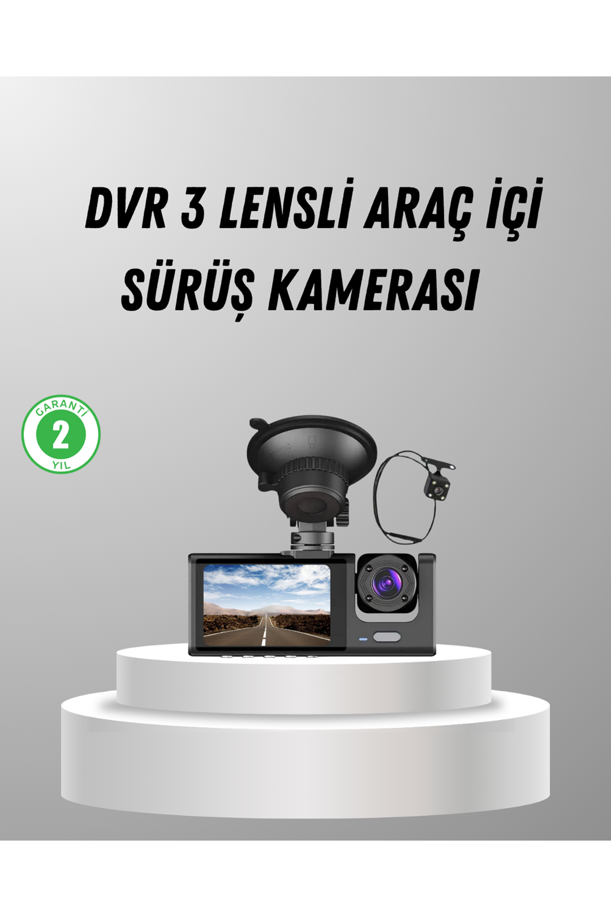 Üç Kameralı Araç DVR Full HD Gece Görüşlü ve 2 inç IPS Ekranlı