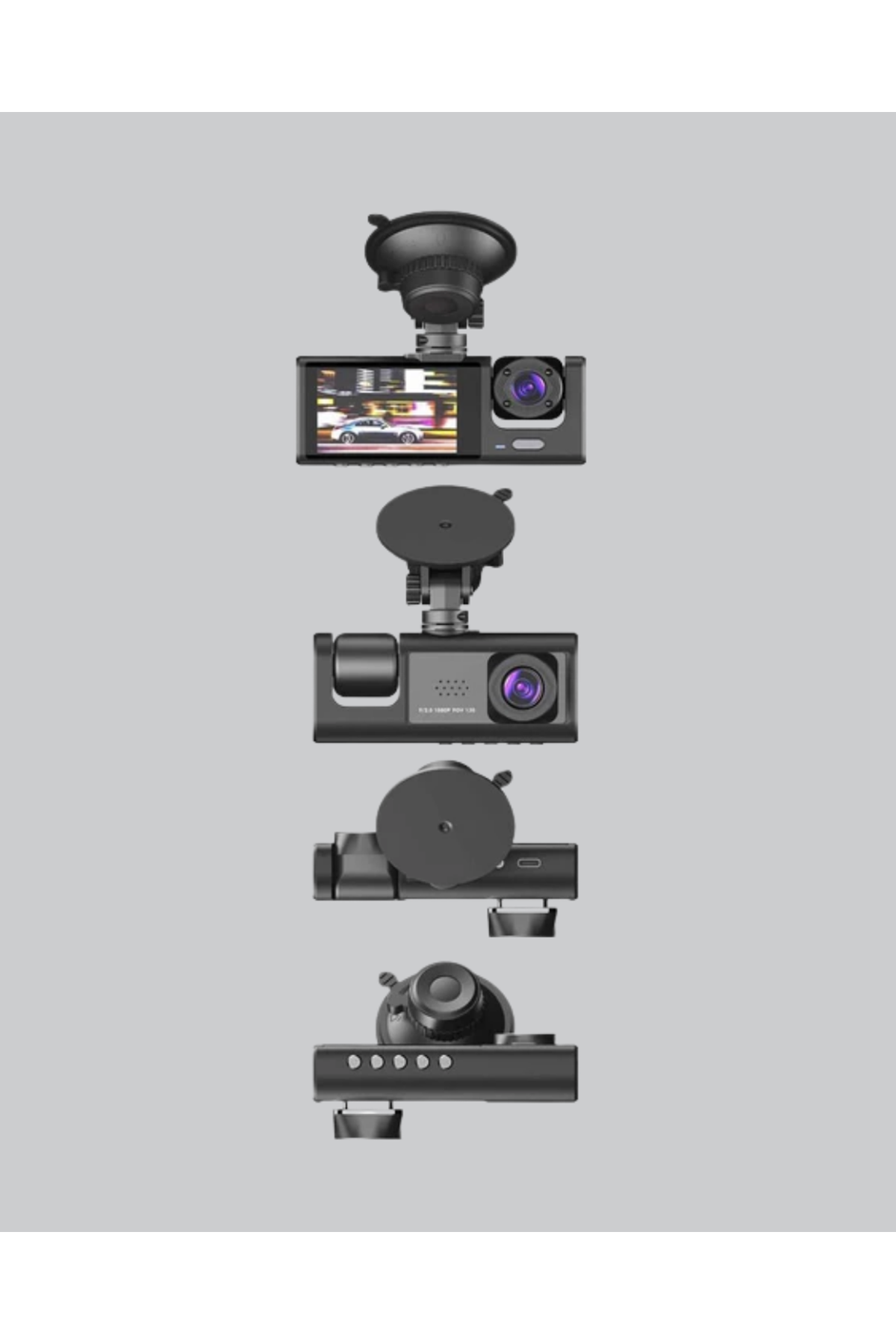 Üç Kameralı Araç DVR Full HD Gece Görüşlü ve 2 inç IPS Ekranlı