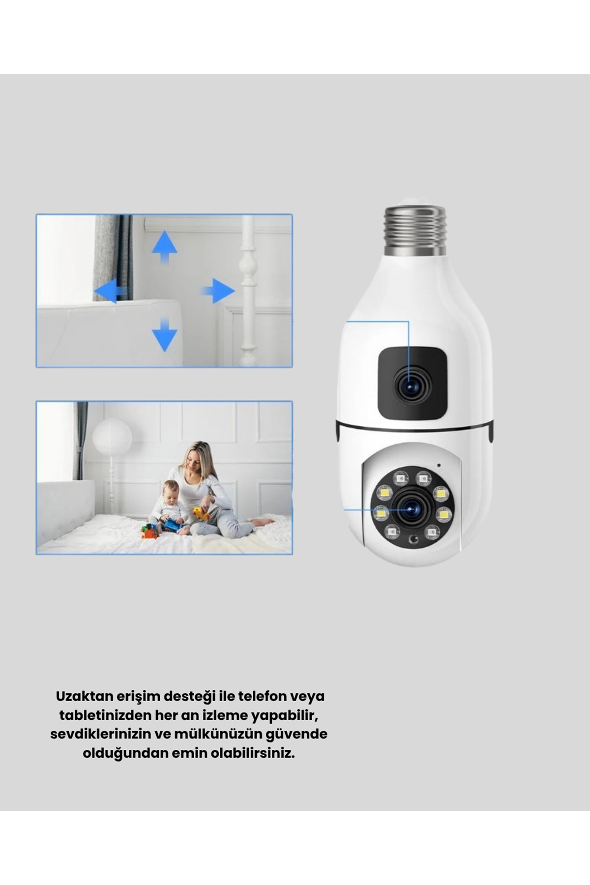 WiFi Ampul Güvenlik Kamerası 1080P Full HD Gece Görüşlü ve Hareket Algılamalı