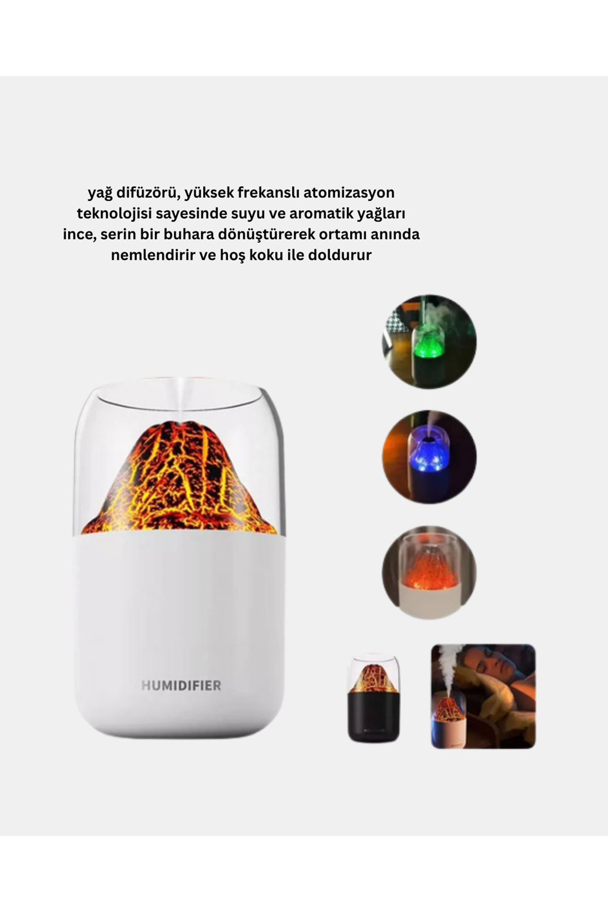 280ml Alev Işıklı Ultrasonik Hava Nemlendirici Sessiz ve USB Şarjlı