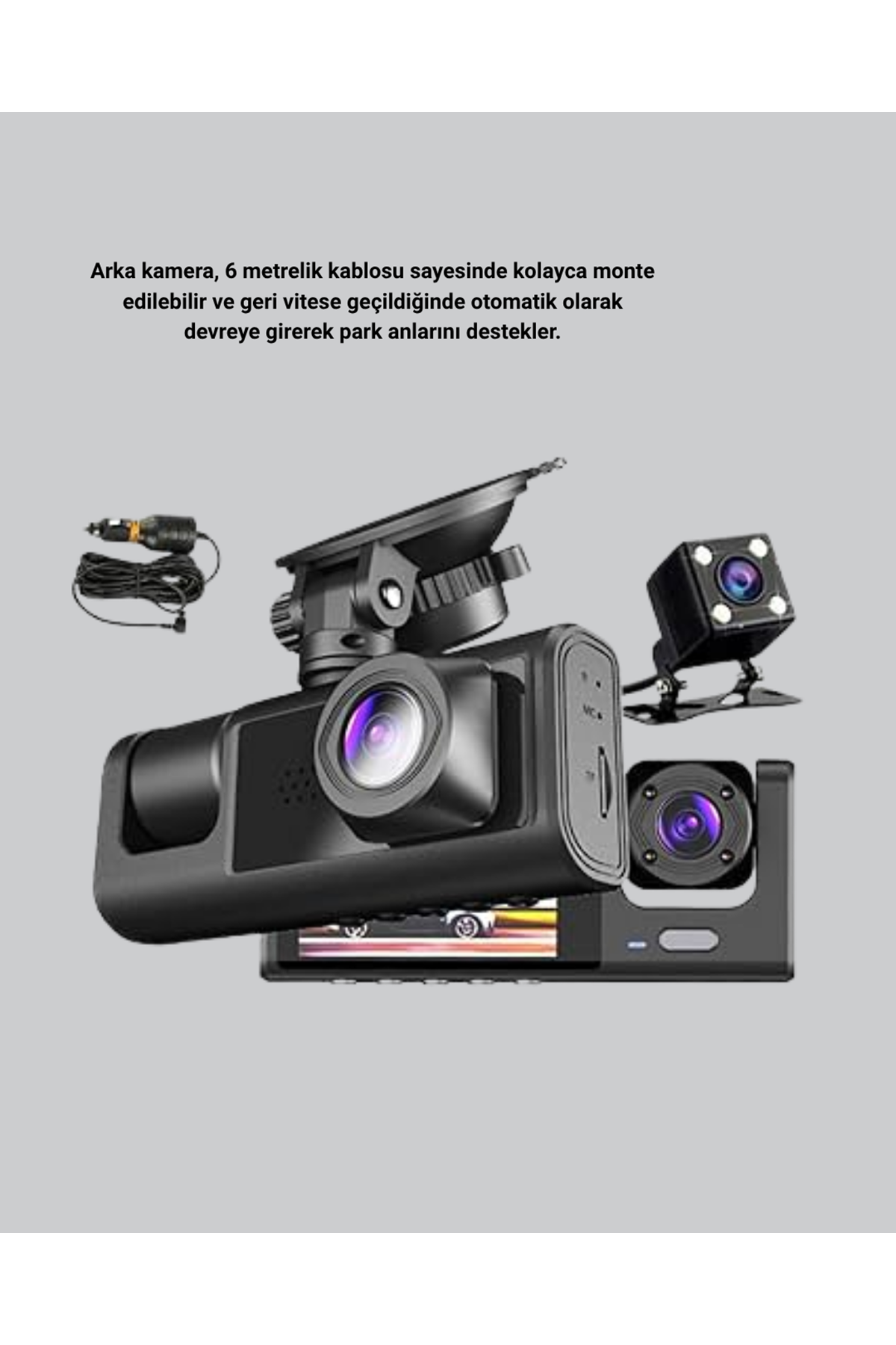 Üç Kameralı Araç İçi Kayıt Sistemi Full HD Gece Görüşlü ve G-Sensör Destekli