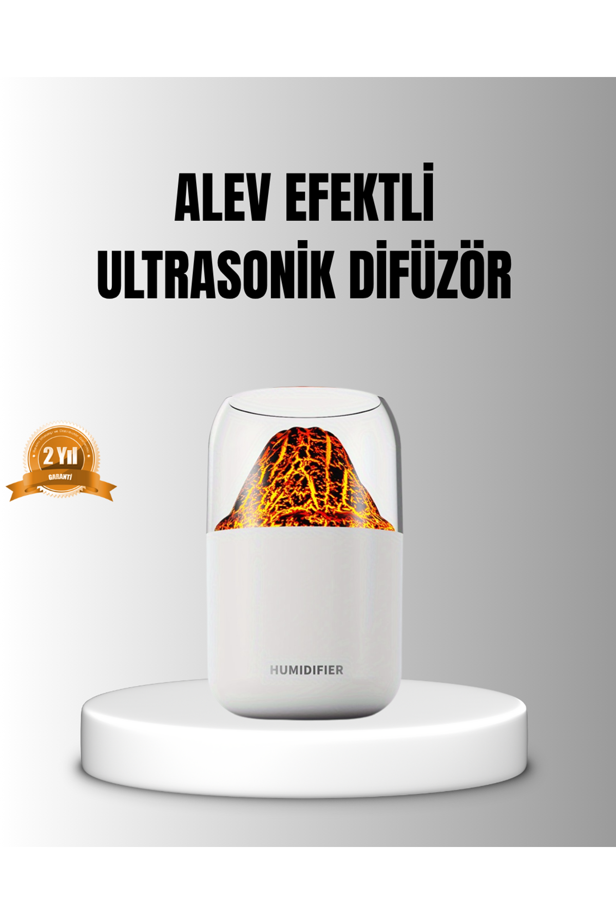 Alev Efektli Ultrasonik Uçucu Yağ Difüzörü 280ml Su Tanklı ve Sessiz Çalışma Özellikli
