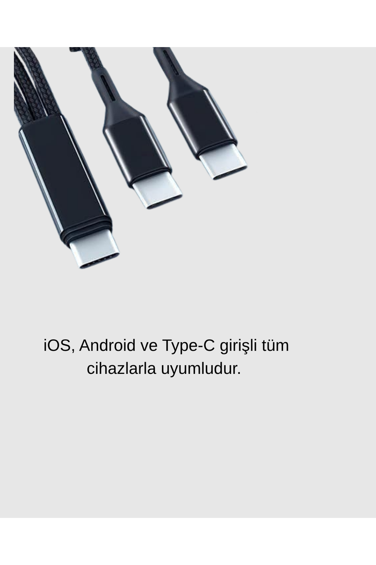3’ü 1 Arada Şarj Kablosu Type-C iOS Android Uyumlu Hızlı ve Güvenli Şarj