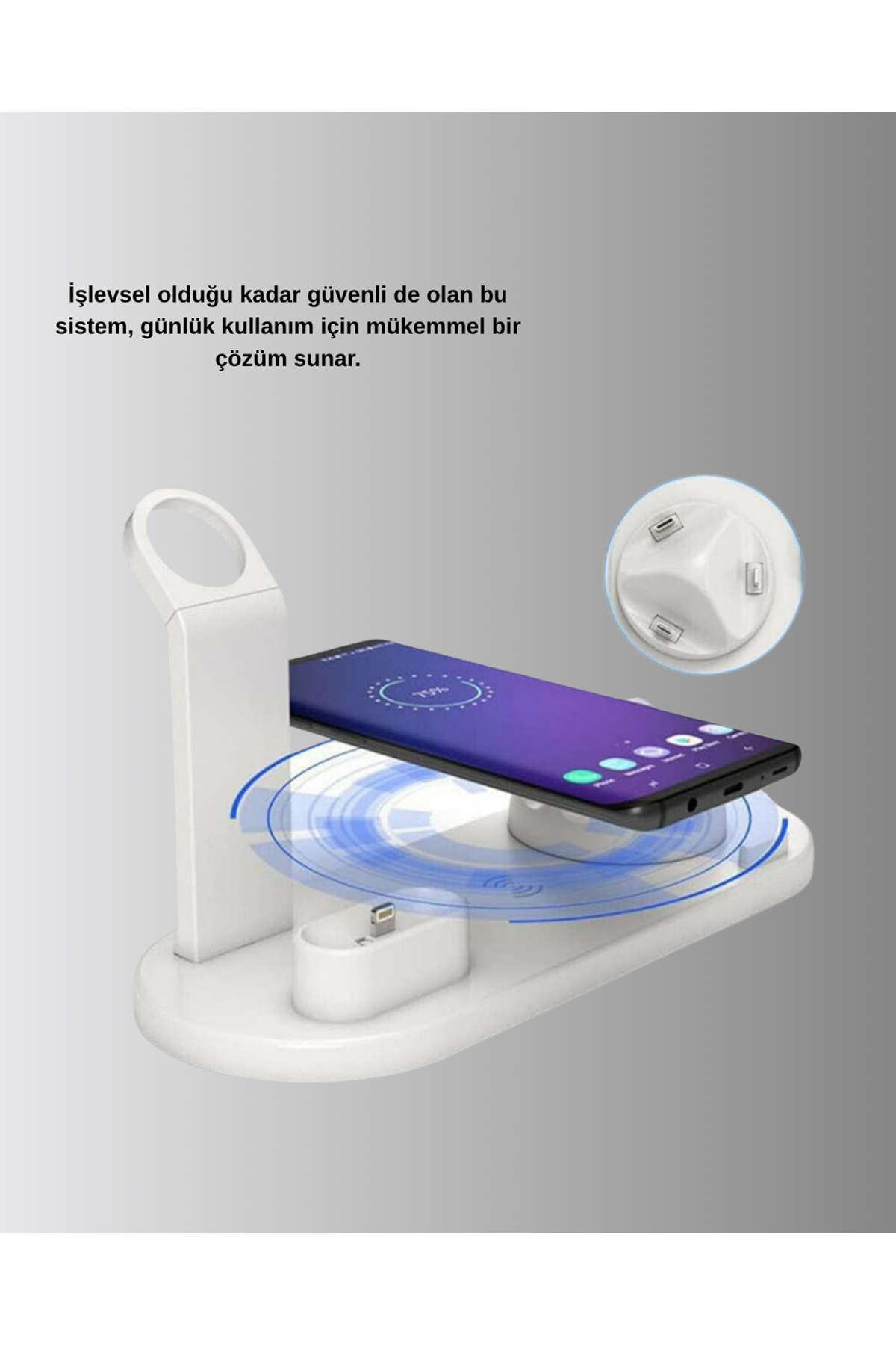 4’lü Apple Kablosuz Şarj Standı iPhone Watch ve AirPods Çoklu Şarjlı