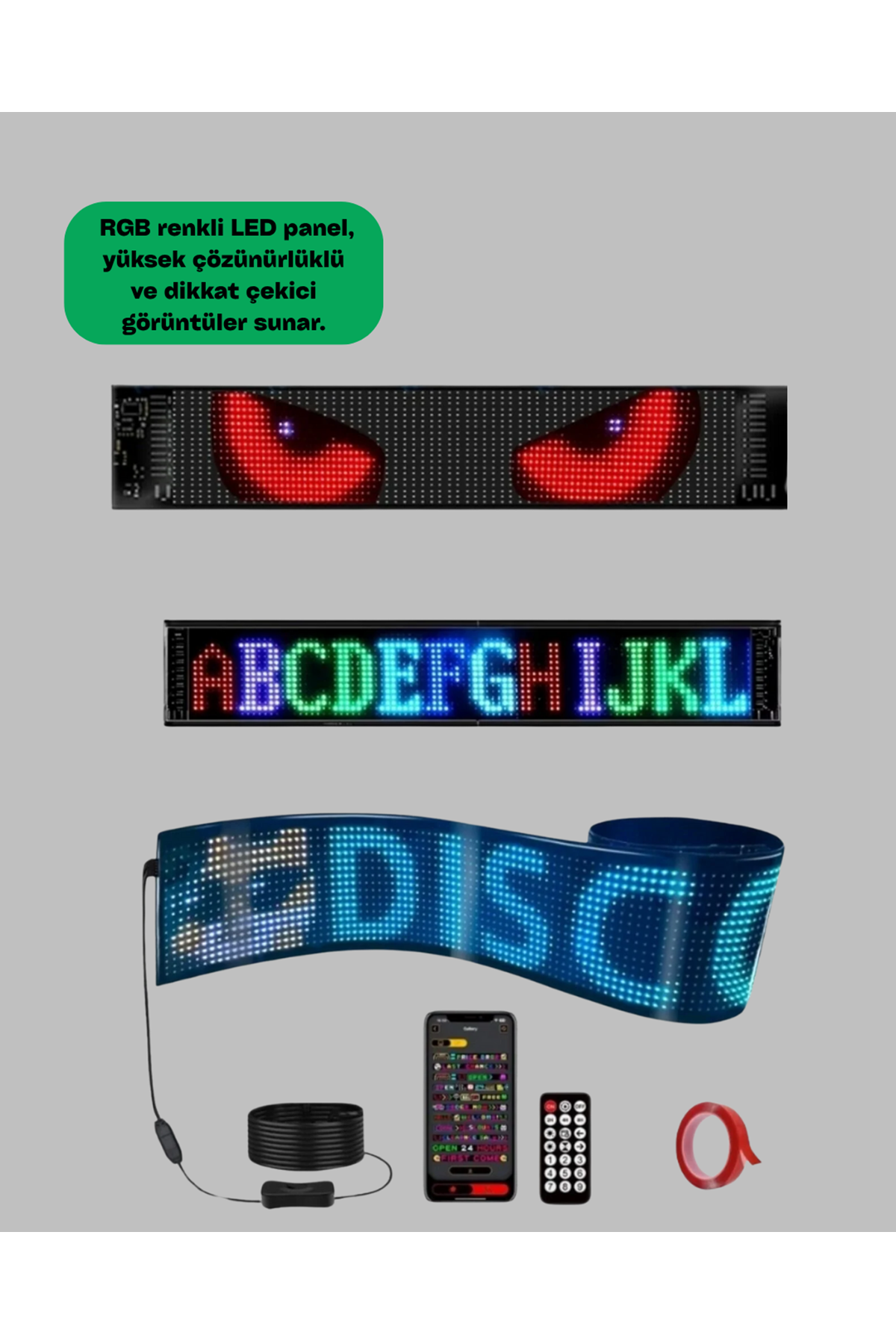 RGB Renkli LED Ekran Tabela USB Bağlantılı ve Kayan Yazı Destekli