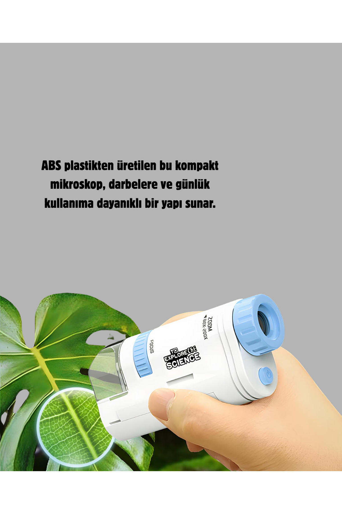 Taşınabilir Eğitim Mikroskobu 80X–200X LED Işıklı ve Darbeye Dayanıklı