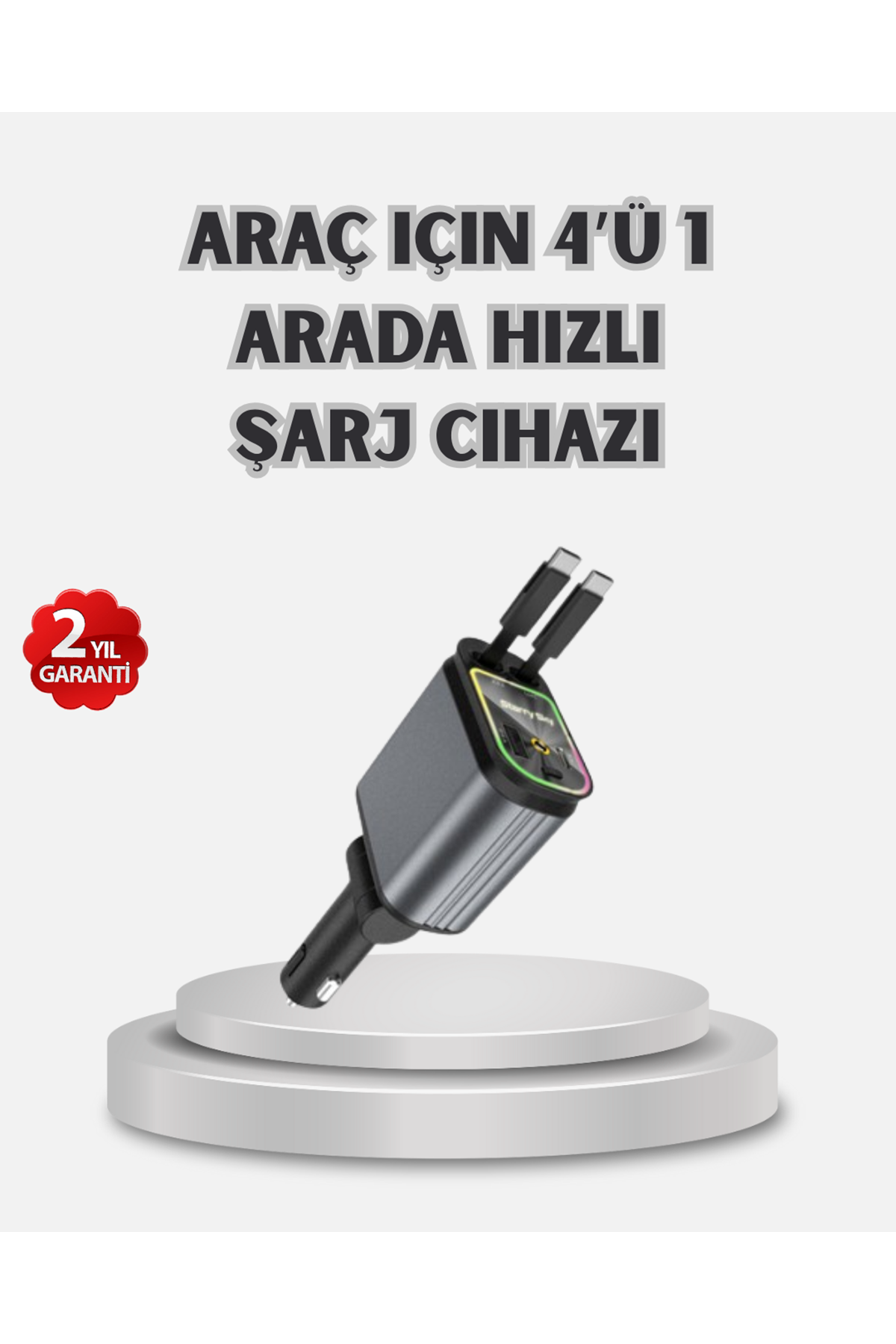Araç Şarj Cihazı 4 Portlu 66W Hızlı Şarjlı LED Işıklı ve 180° Dönebilir