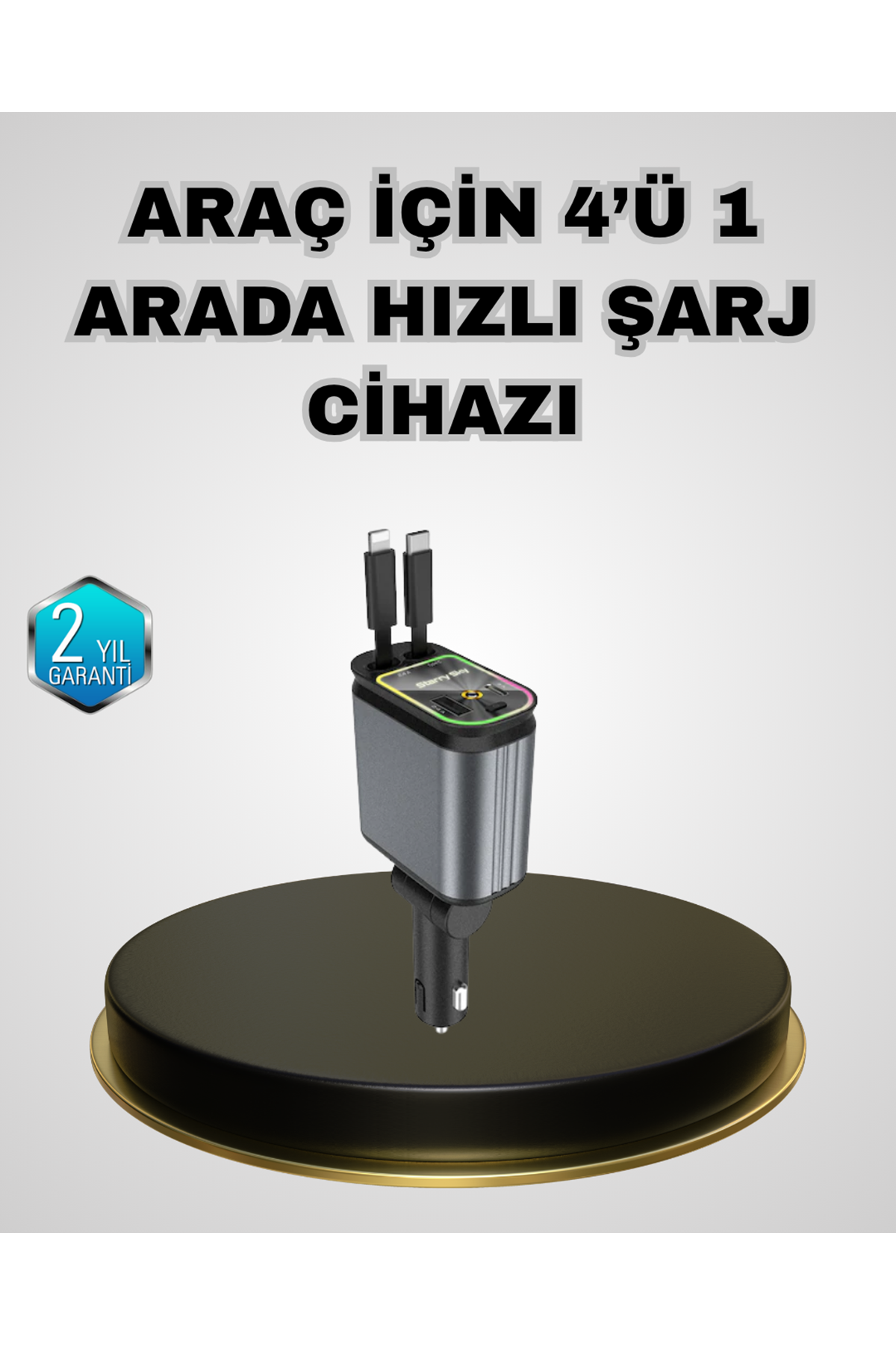 Araç Şarj Adaptörü 66W PD QC Hızlı Şarjlı ve Çekilebilir Kablolu