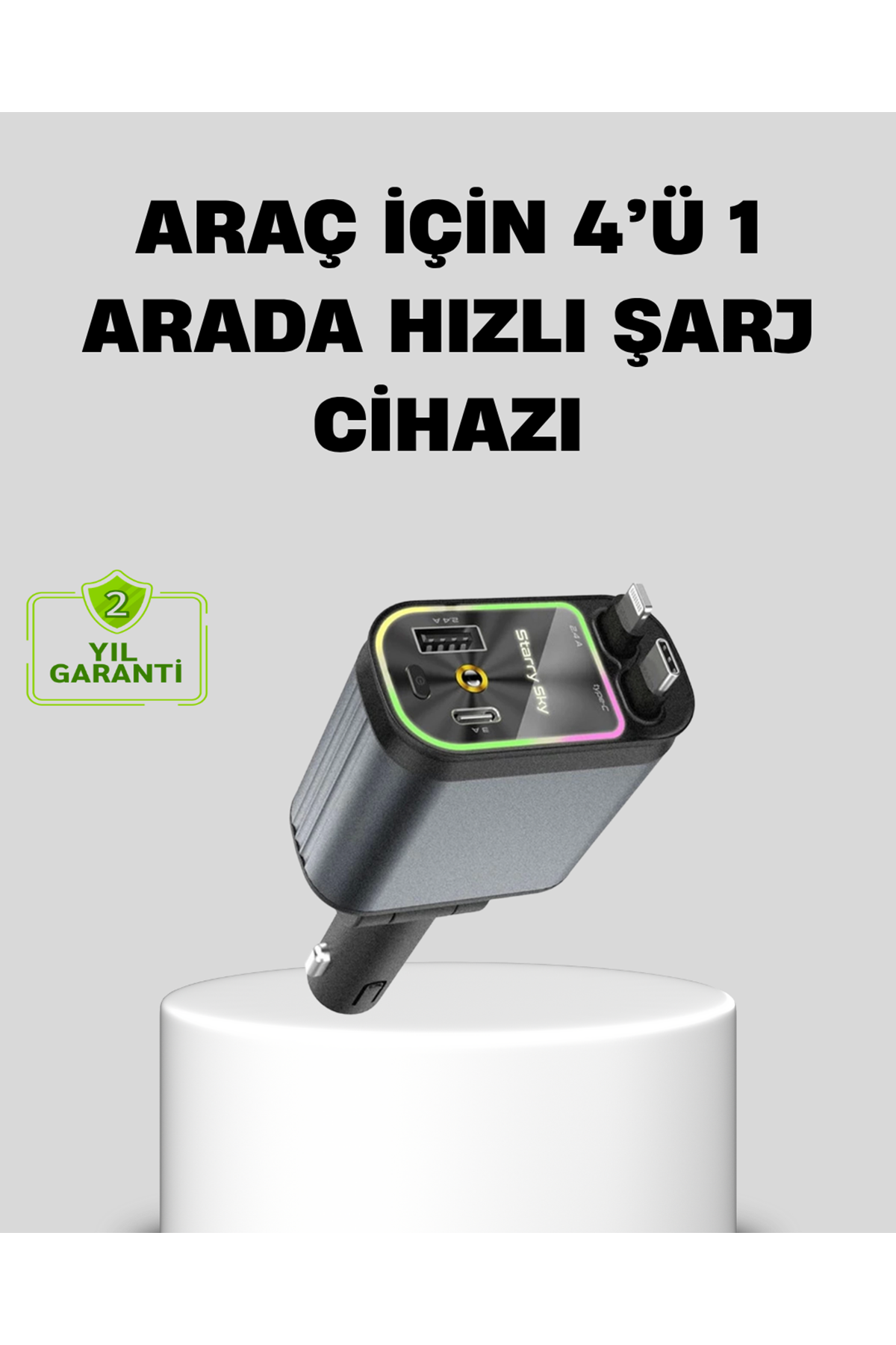 Araç Şarj Cihazı 66W 4 Portlu Hızlı Şarj ve LED Işıklı
