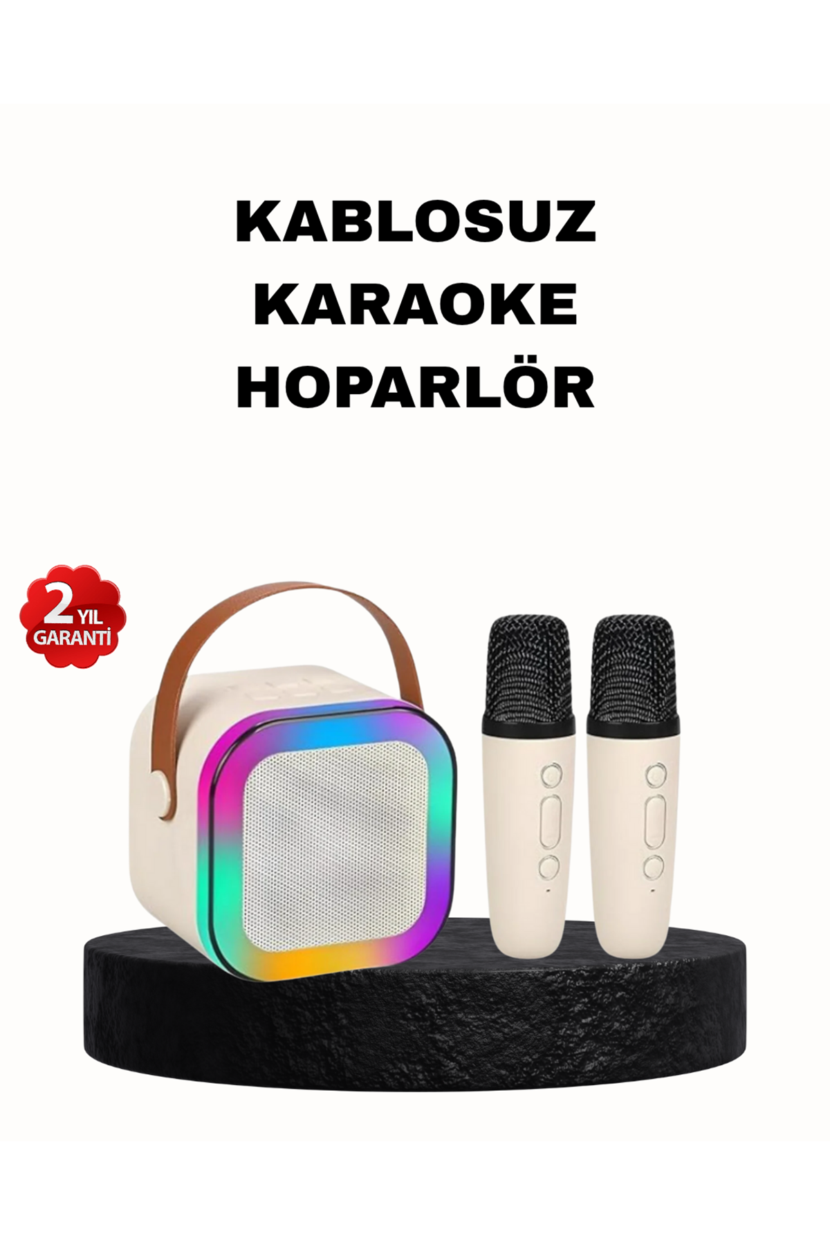 Karaoke Hoparlör Taşınabilir Çift Mikrofonlu ve LED Işıklı Bluetooth 5.0