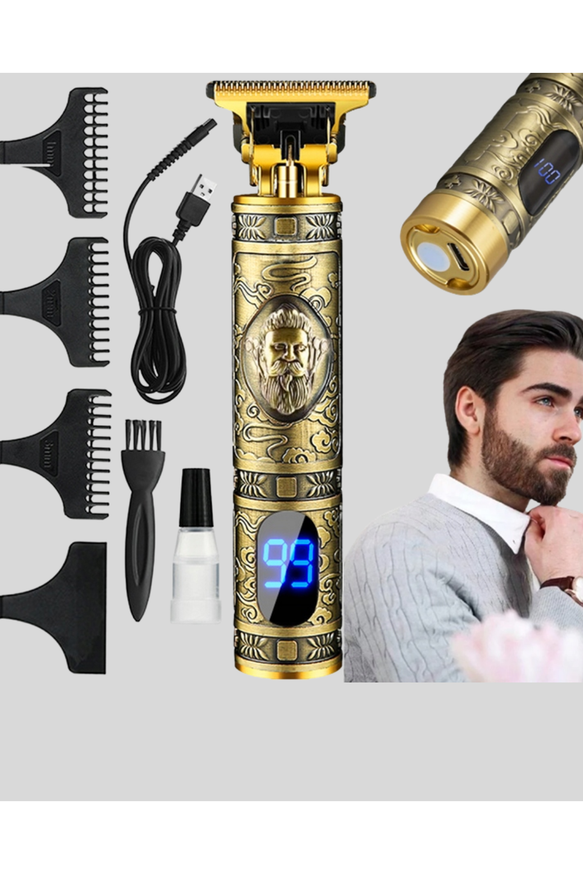 Şarjlı Kablosuz Tıraş Makinesi – 1800 mAh Batarya, Uzun Pil Ömrü, Profesyonel Sessiz Motor