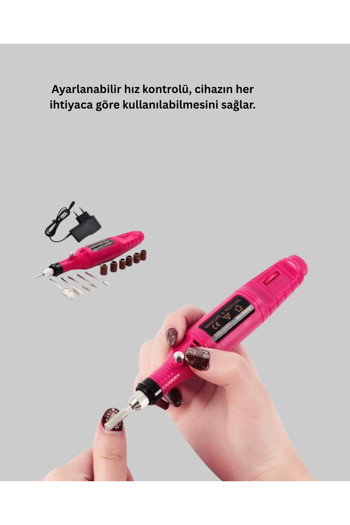 Profesyonel Tırnak Manikür Aleti – Şarjlı, Ayarlanabilir Hız, Düşük Titreşim ve Sessiz Motor Teknolojisi