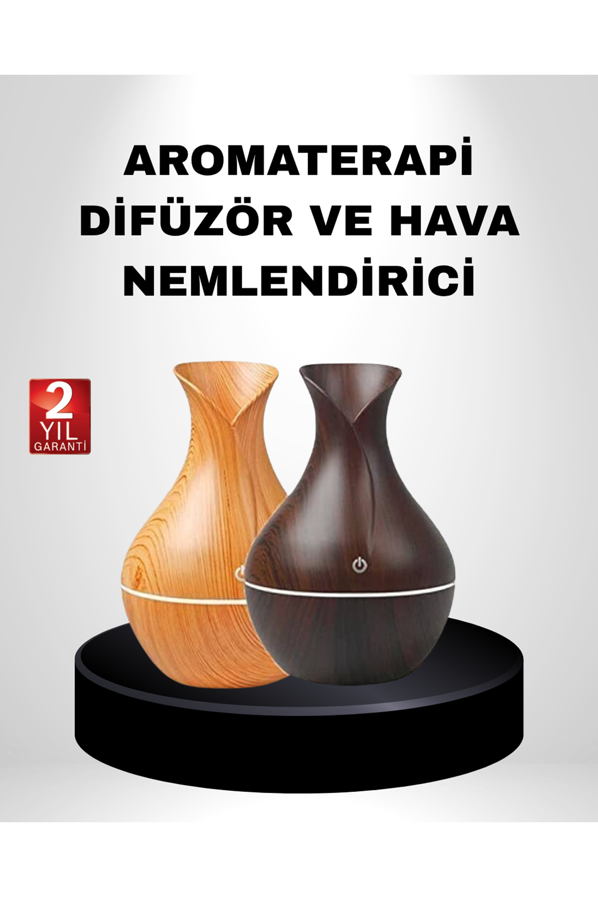 Ahşap Desenli Aromaterapi Difüzör 130 ml Ultrasonik ve 7 Renk LED Işıklı