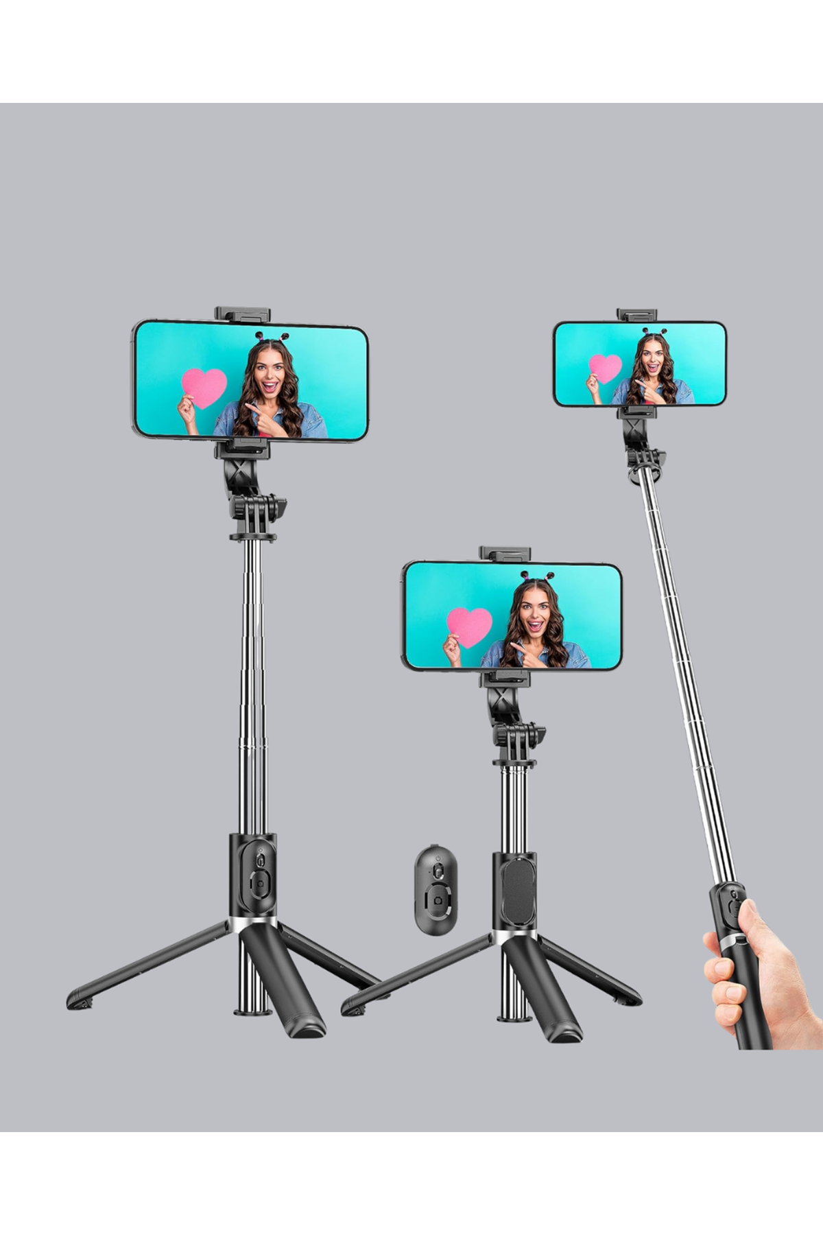Kablosuz Bluetooth Selfie Çubuğu – 360° Dönebilir Başlık, Taşınabilir ve Şık Tasarım