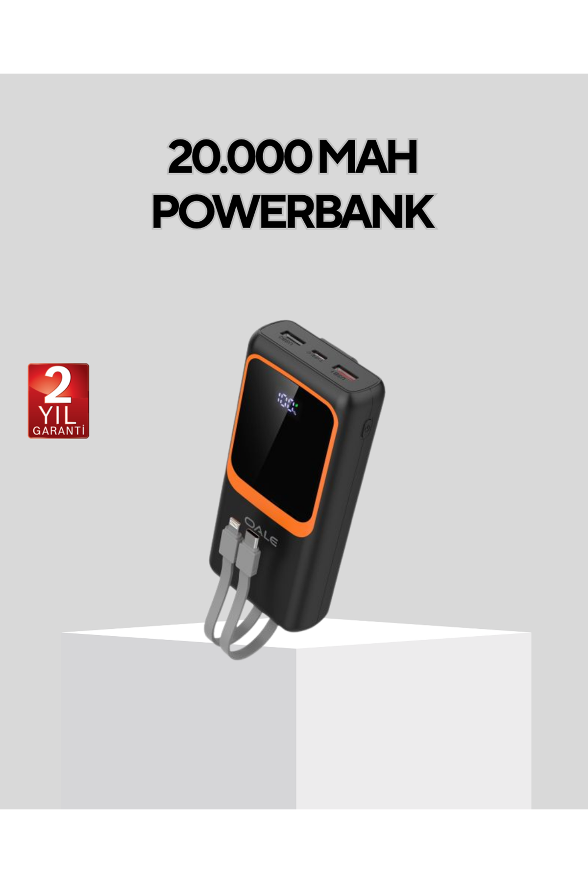 Powerbank 20000 mAh Dijital Ekranlı ve Çok Kablolu Hızlı Şarj Cihazı