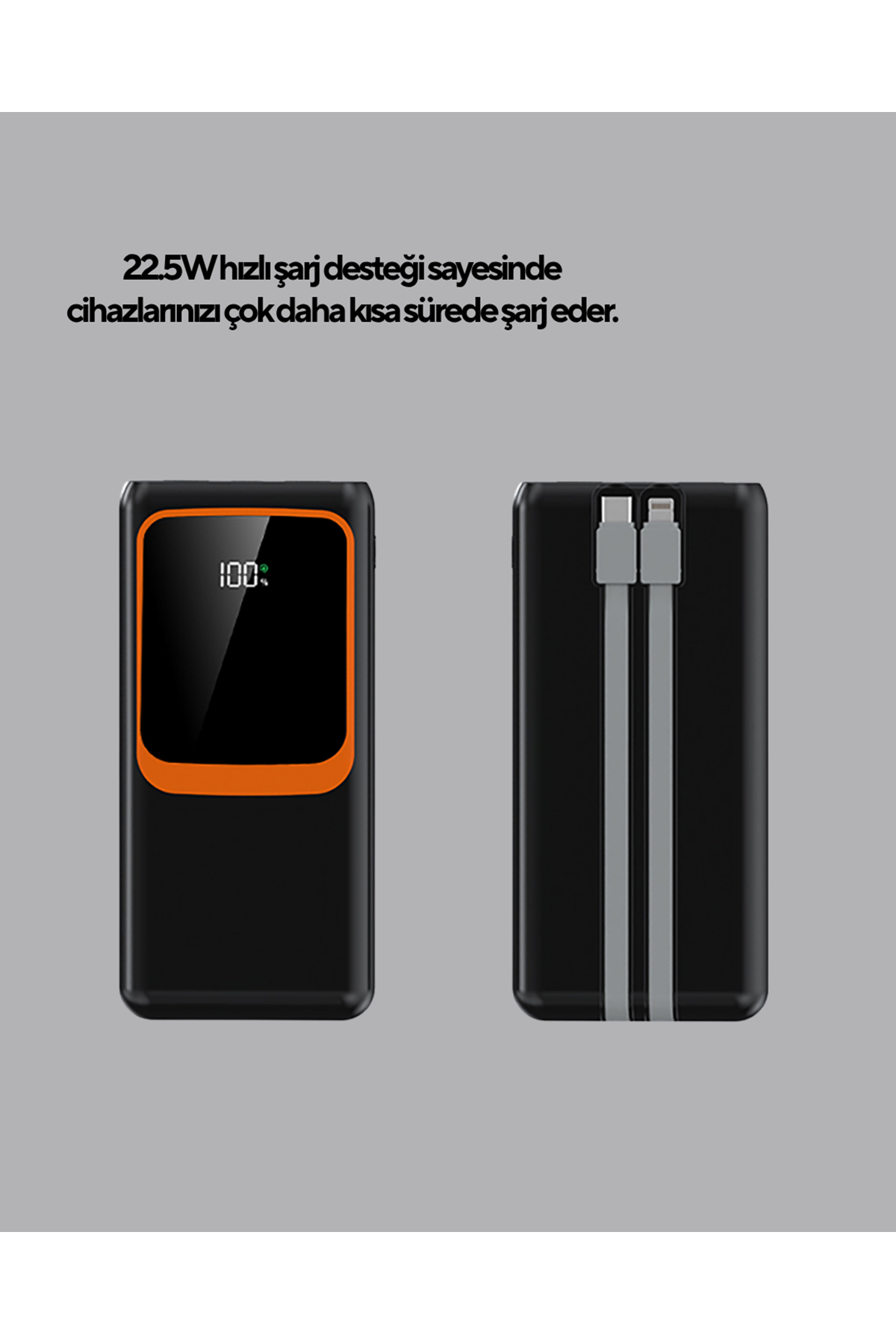Powerbank 20000 mAh Dijital Ekranlı ve Çok Kablolu Hızlı Şarj Cihazı