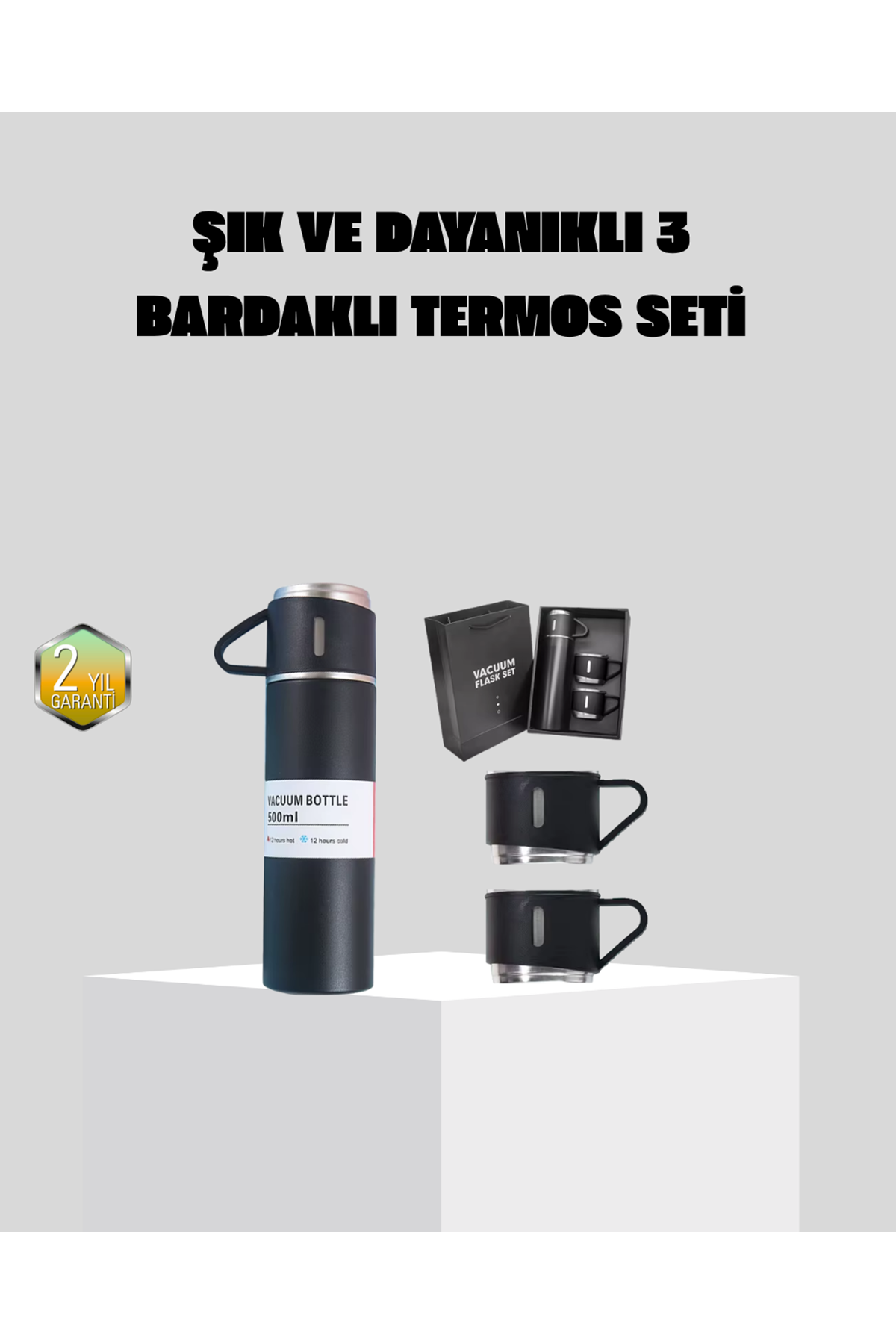 Paslanmaz Çelik 500 ml Termos Seti – 8 Saat Isı Koruma, Vakumlu, Sızdırmaz ve Taşınabilir