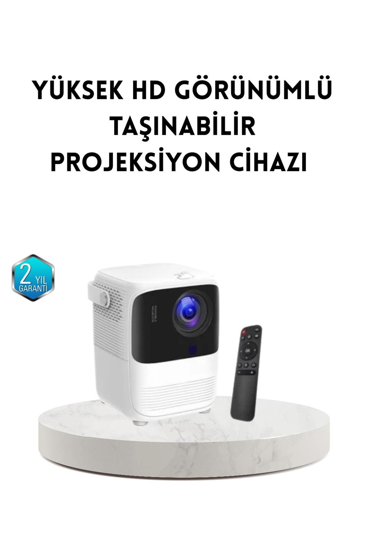 Taşınabilir Akıllı 1080P Projektör – 64GB Hafıza, 2GB RAM, Full HD Görüntü, Kumandalı