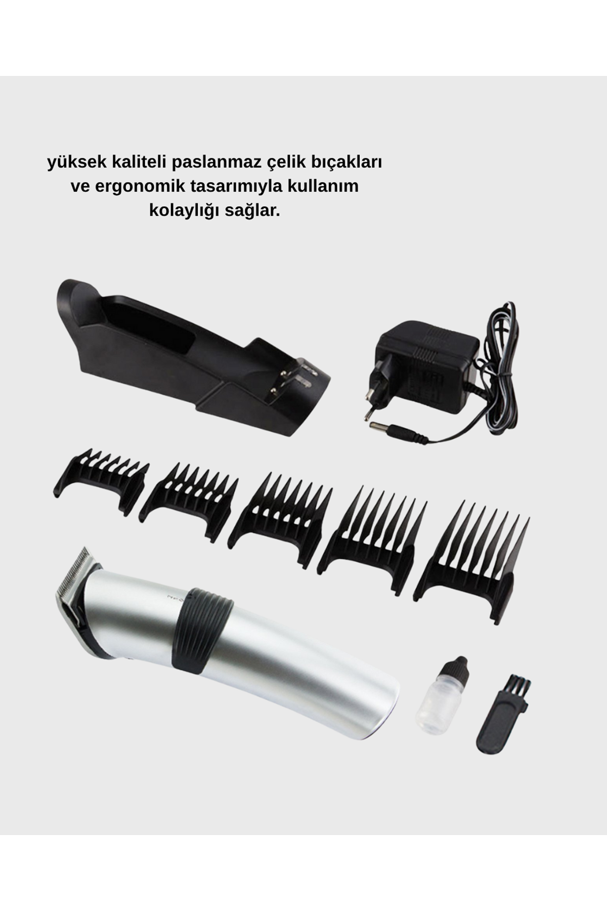 Şarjlı Saç ve Sakal Kesme Makinesi – Paslanmaz Çelik Bıçak, Ayarlanabilir Başlık