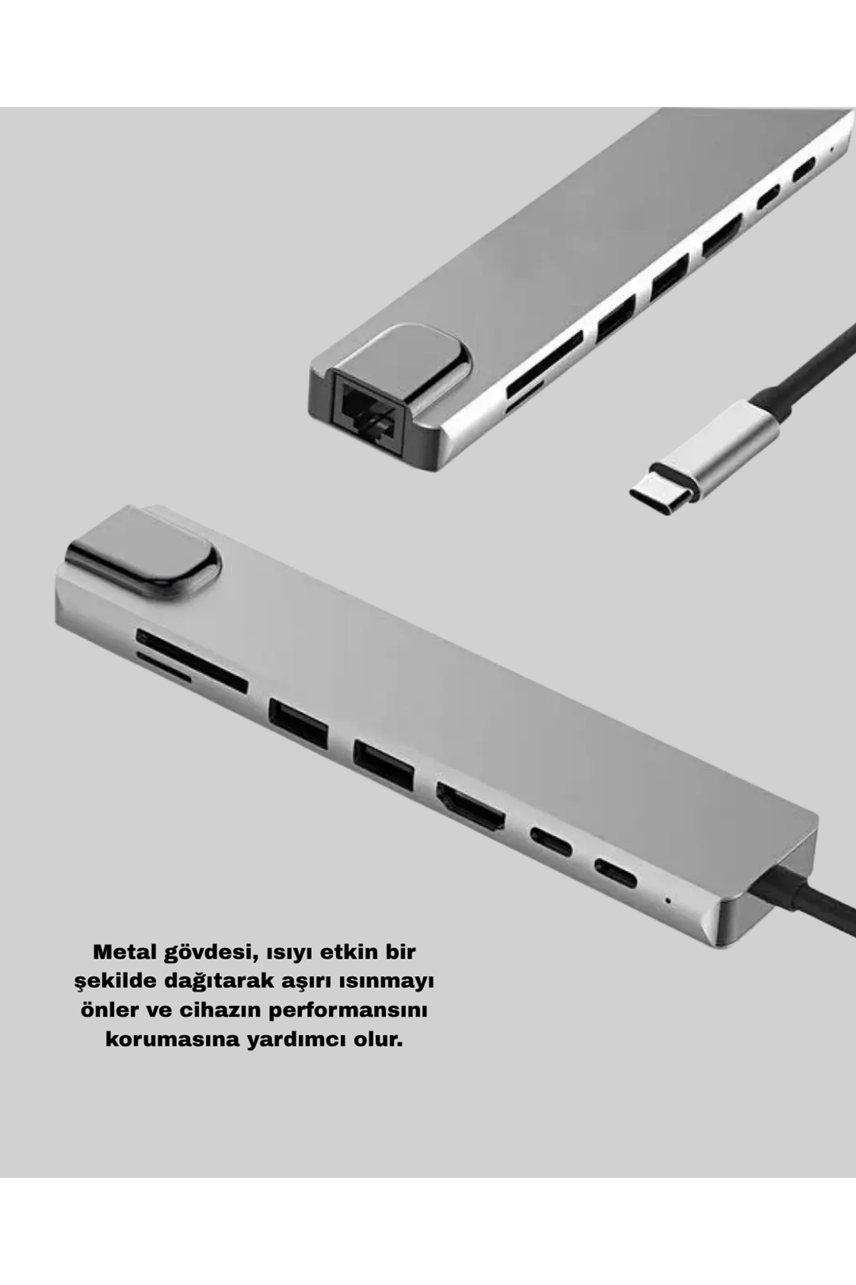 Alüminyum Kasalı MacBook USB-C Hub – 4K HDMI, USB 3.0, SD/TF Kart Girişi, PD Şarj Desteği