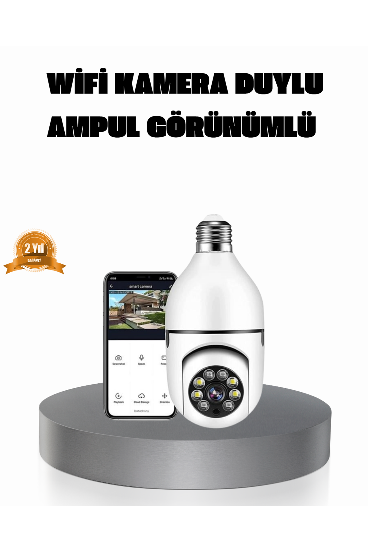 360° Akıllı Güvenlik Kamerası – Duya Takılabilir, Wi-Fi Bağlantılı, Hareket Sensörlü