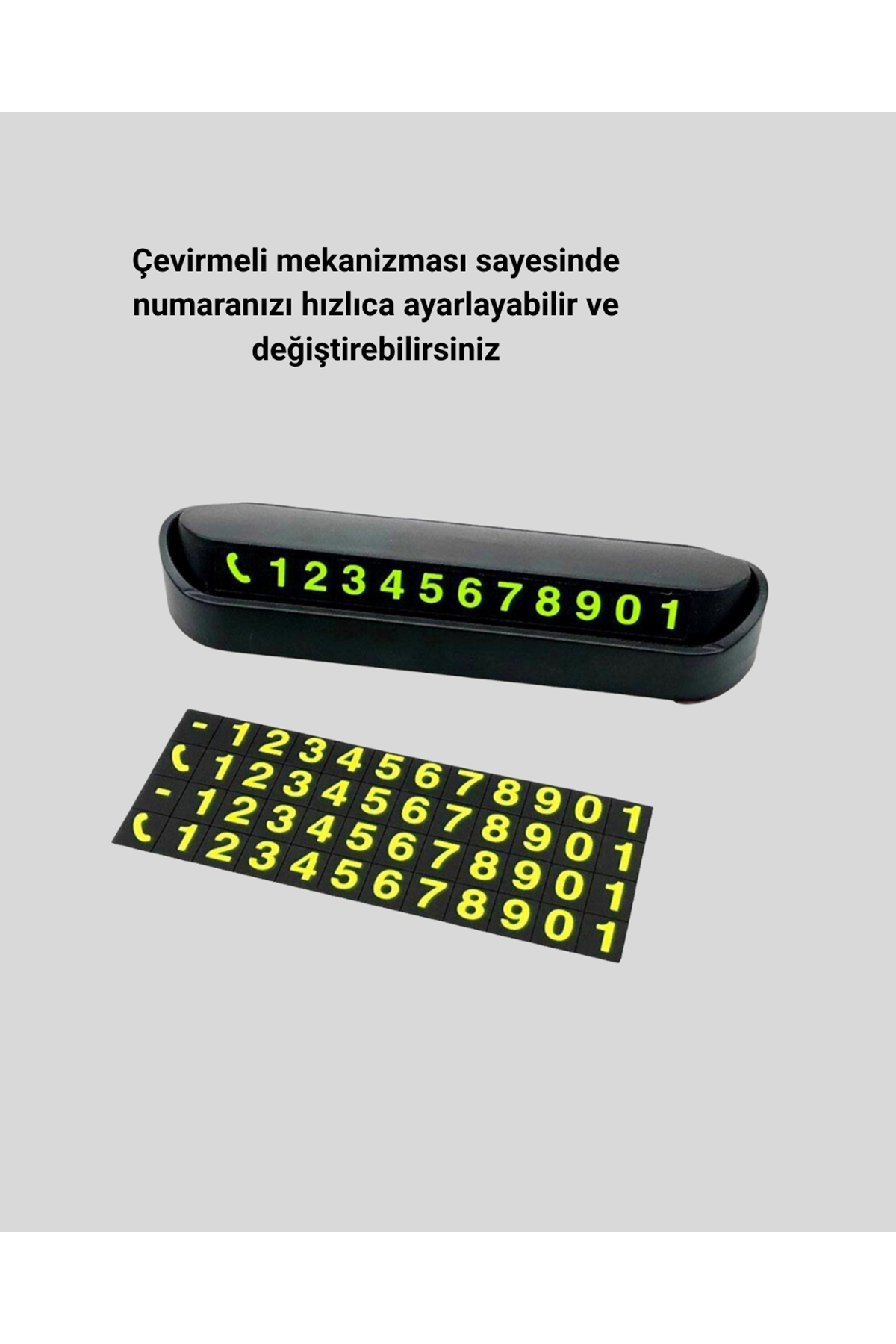 Gri Alüminyum Araç İçi Telefon Numaratörü – Dayanıklı, Modern ve Net Görünürlük Sağlayan Tasarım
