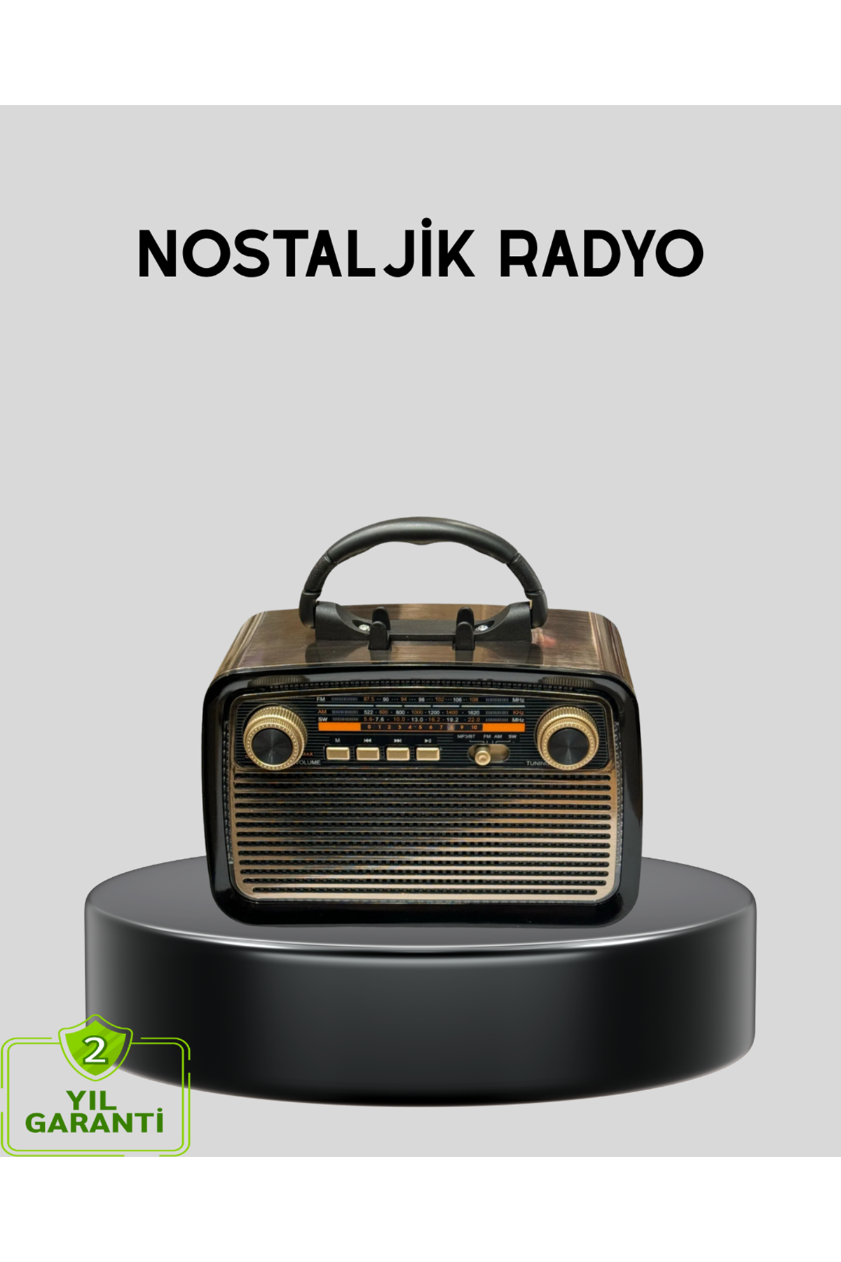 LED’li Nostaljik Bluetooth Hoparlör – Vintage Tasarım, Ahşap Doku