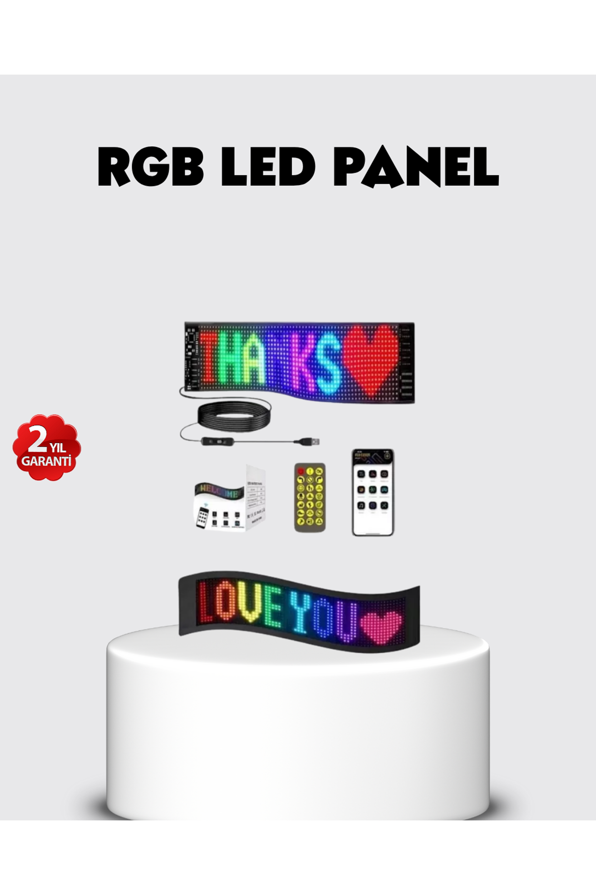 RGB LED Panel – USB Güç Girişli, GIF ve Yazı Gösterimli Akıllı Ekran