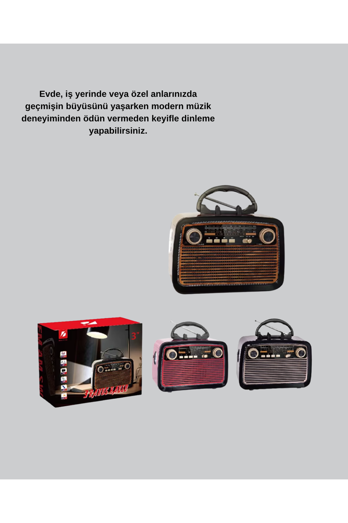Bluetooth’lu LED Işıklı Nostaljik Müzik Kutusu – Ahşap Dokulu, Vintage Tasarım ve Yüksek Ses Kalitesi