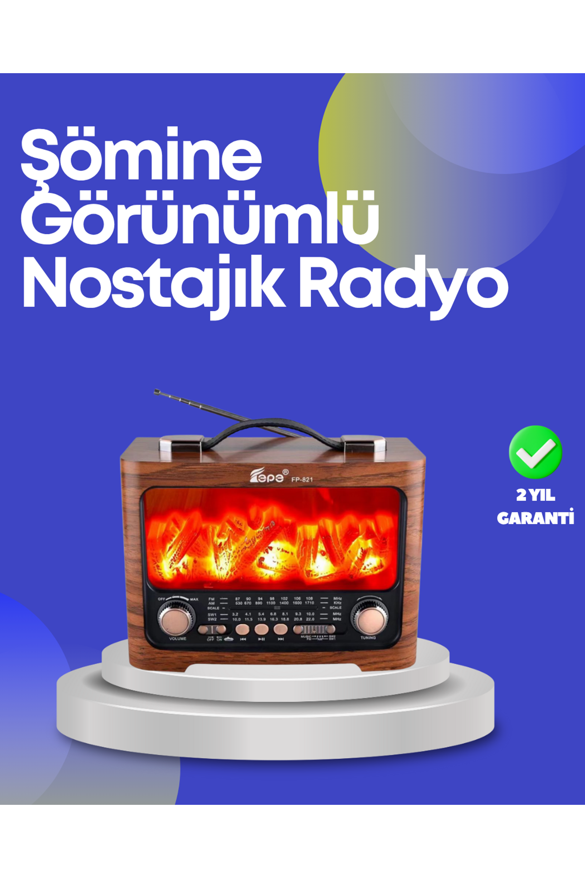 Taşınabilir Kamp Hoparlörü – Solar Şarjlı, Şömine Efektli, 7W Güçlü Ses