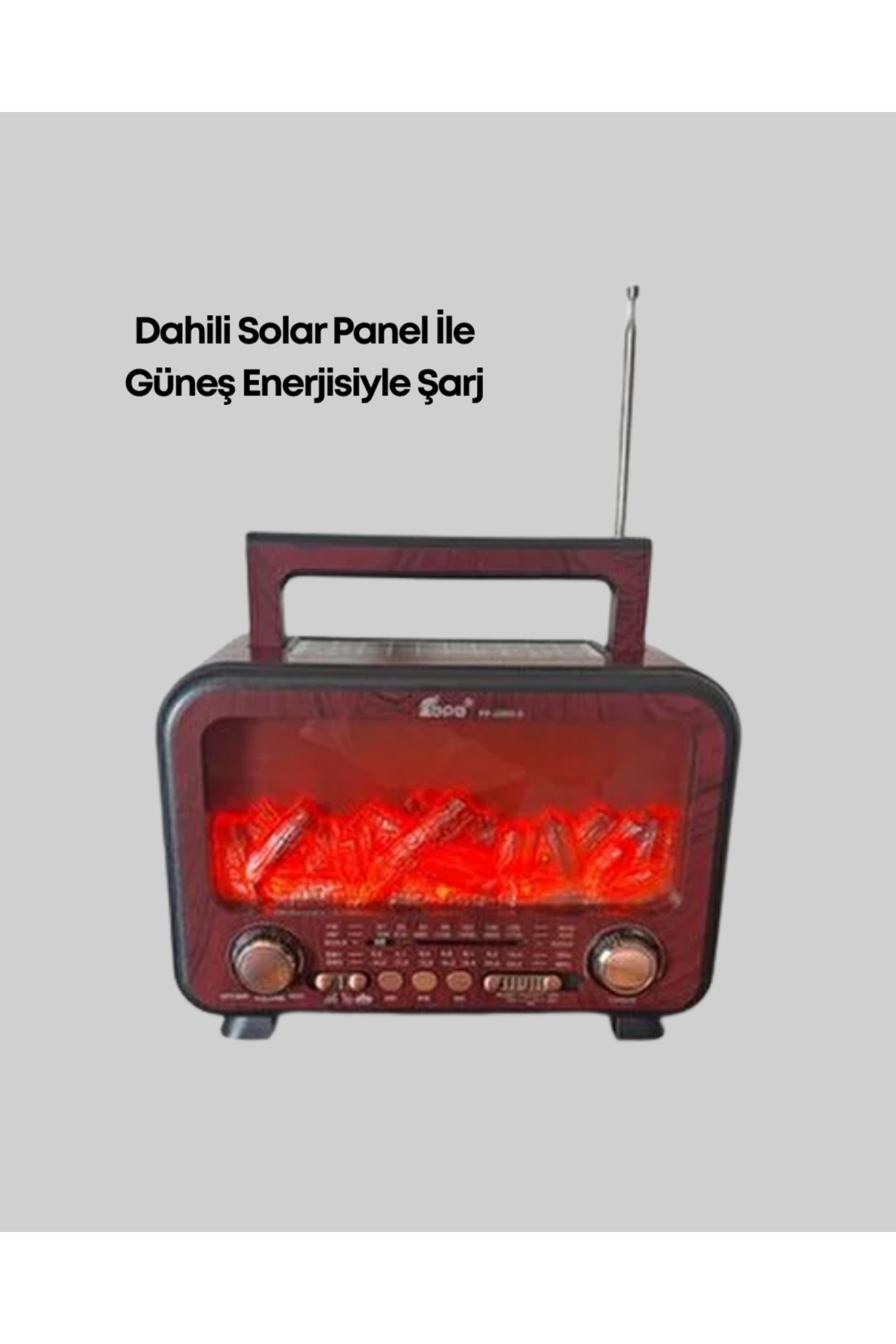 Şömine Alev Işıklı Solar Bluetooth Hoparlör – 7W Güçlü Ses, FM Radyo