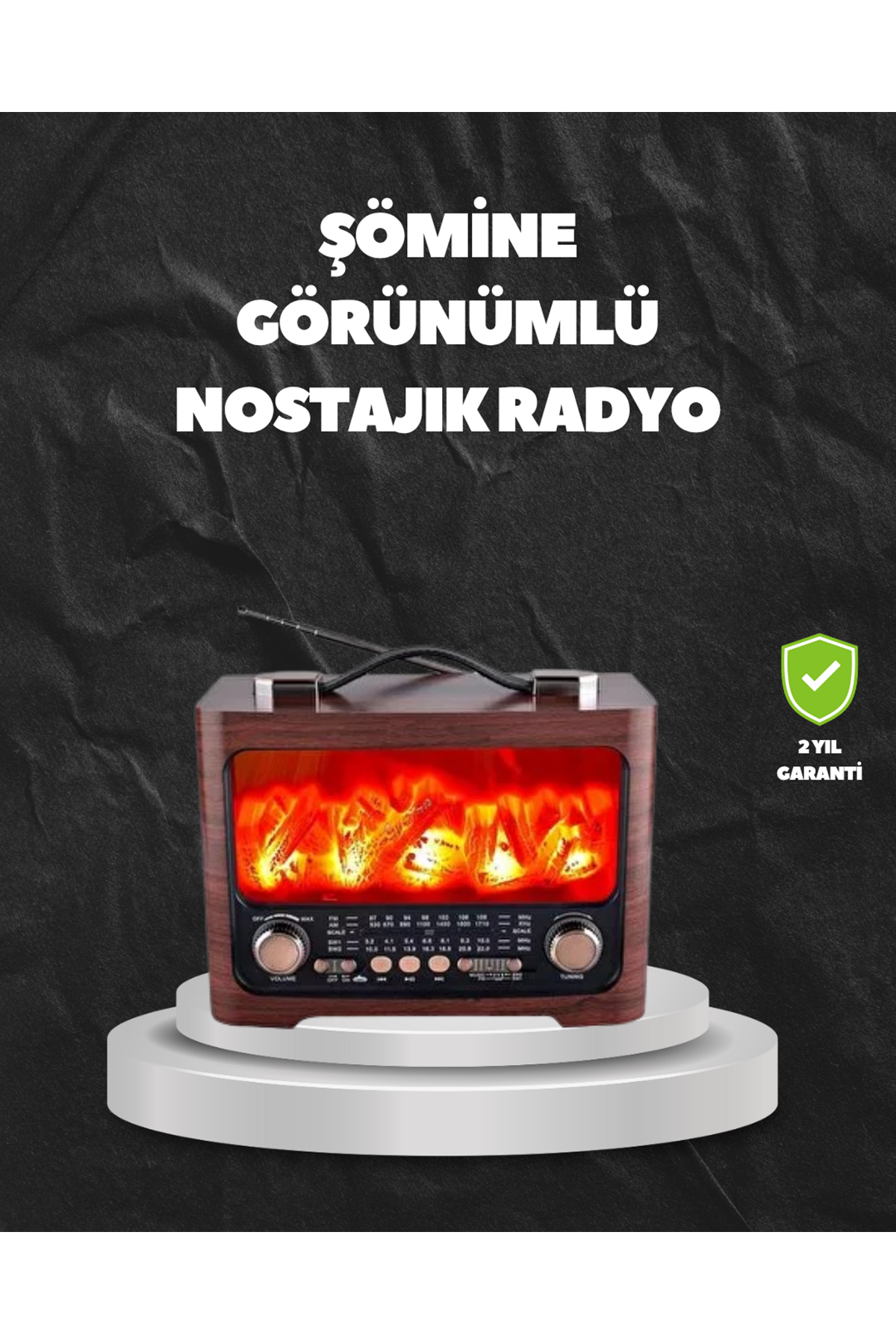 Solar Şarjlı Şömine Işıklı Bluetooth Hoparlör – Radyo, USB, TF Kart Destekli