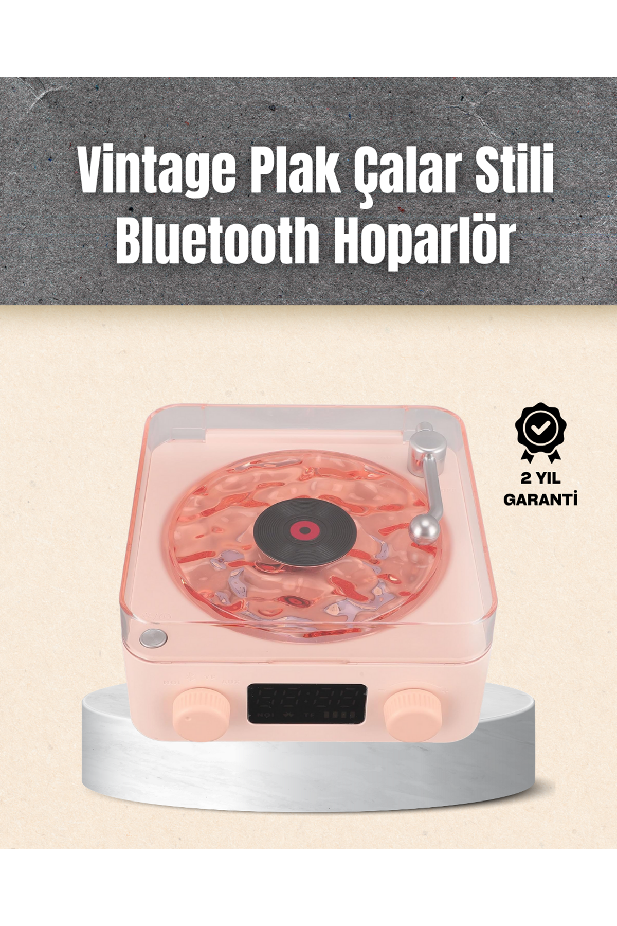 Retro Bluetooth Hoparlör – Yumuşak Gece Lambası ve Saat Göstergeli