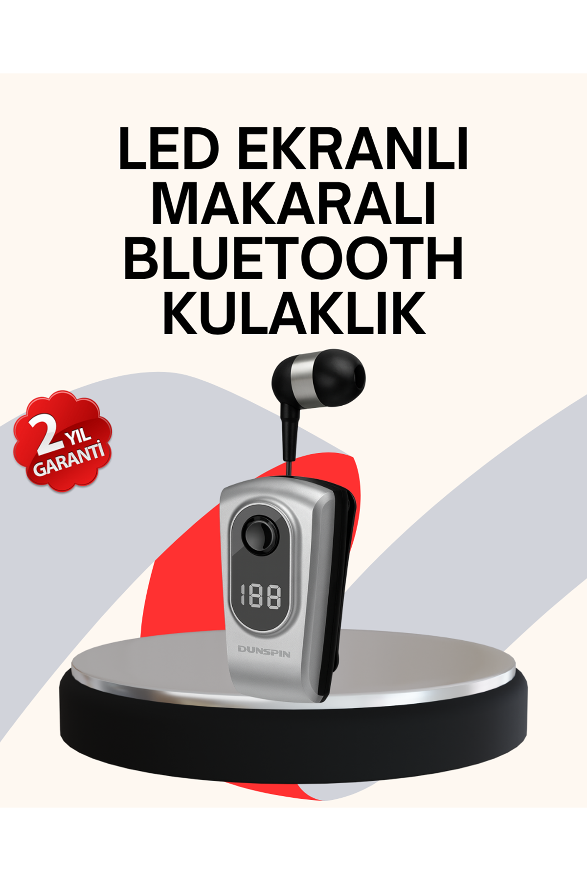 Profesyonel Bluetooth Kulaklık – Klipsli, Titreşimli, Dijital Göstergeli