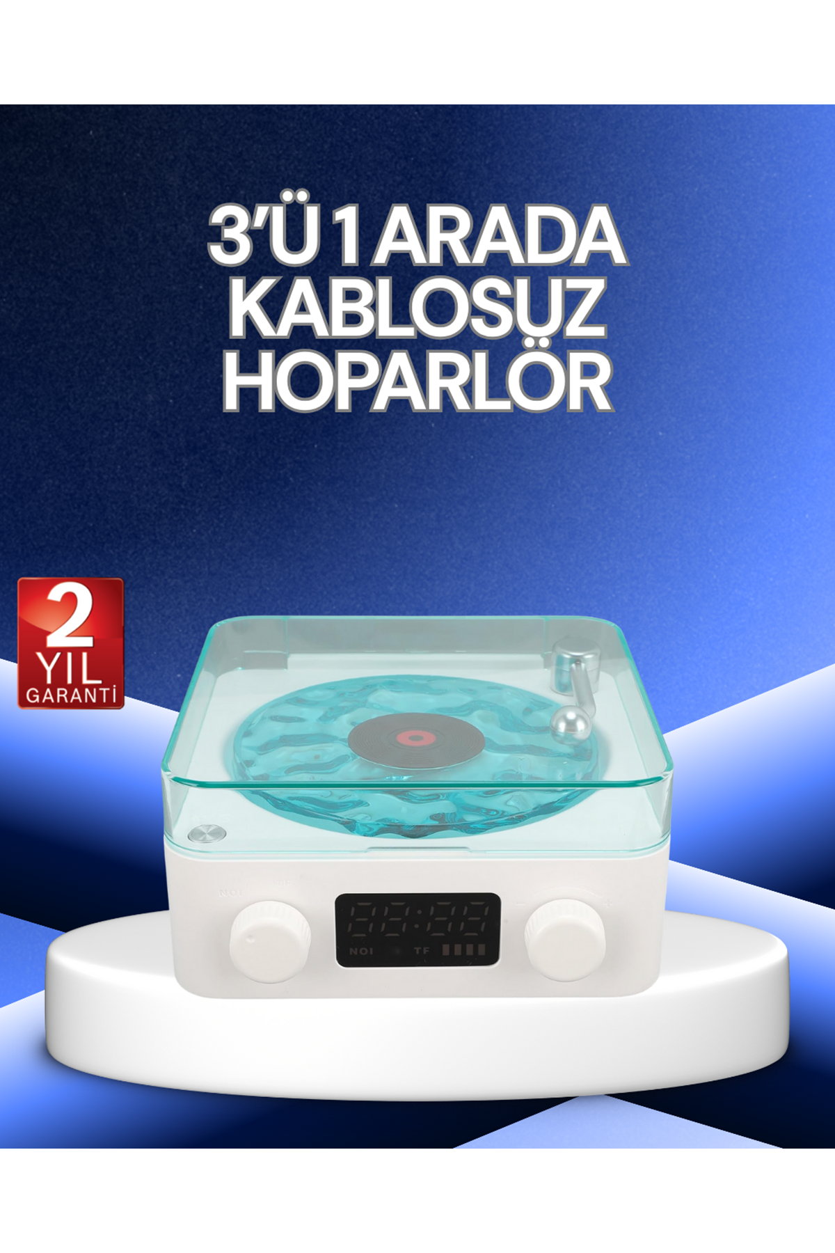 3-1 Kablosuz Bluetooth Hoparlör – Gece Lambalı, Saatli, Retro Tasarım