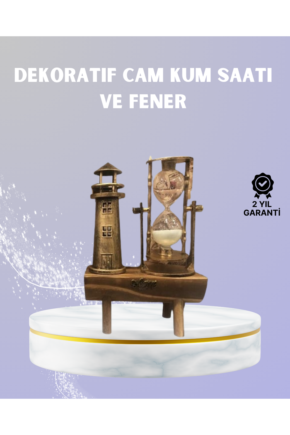 Ahşap Kum Saati ve Deniz Feneri Figürü Bir Arada – Ev & Ofis Dekorasyonu