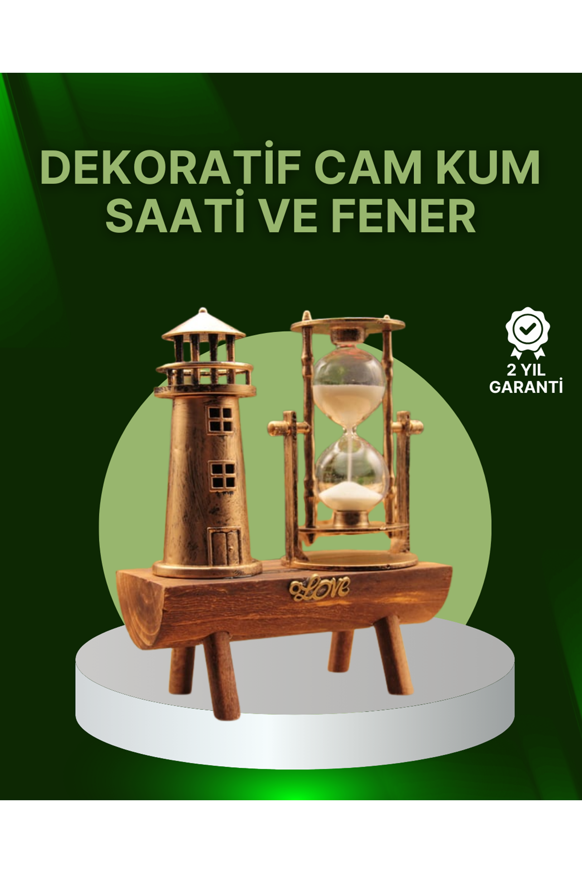 Vintage Kum Saati + Deniz Feneri Modeli – Ahşap Gövdeli Masa Üstü Dekor
