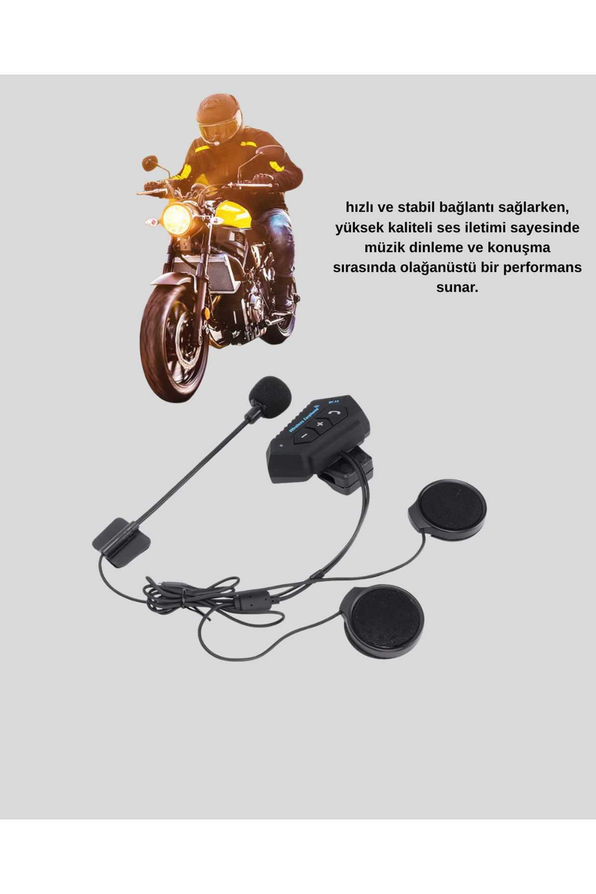 Motosiklet Kaskı İçin Bluetooth Kulaklık – Kablosuz, Mikrofonlu, Gürültü Azaltmalı BT22