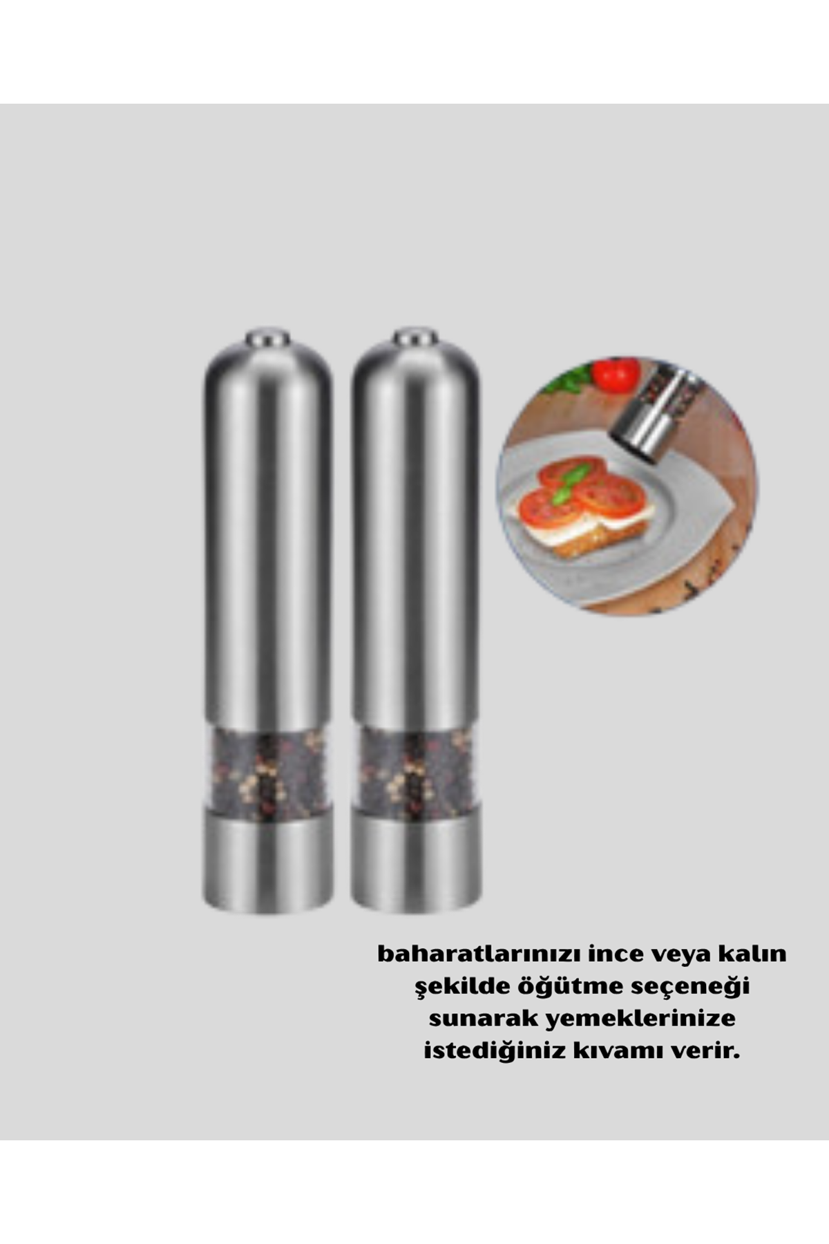 Modern Otomatik Baharat Öğütücü Seti – Pilli, Paslanmaz Çelik, LED Aydınlatmalı