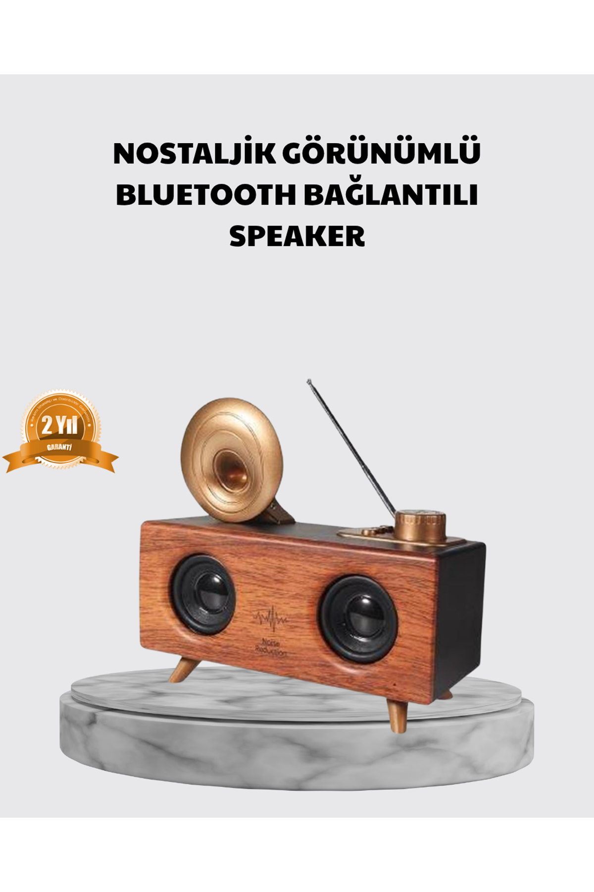 Nostaljik Gramofon Bluetooth Hoparlör – FM Radyo + USB + SD Kart Destekli