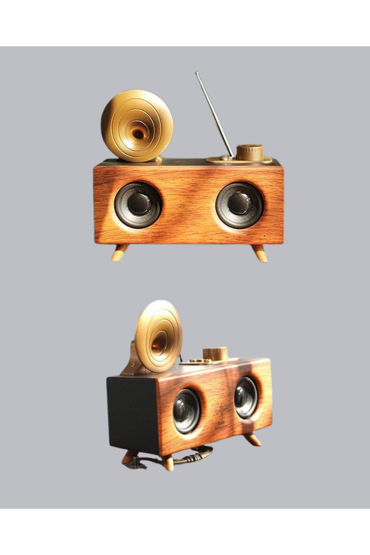 Çift Hoparlörlü Bluetooth Gramofon Speaker – FM Radyo, USB, SD Kart ve AUX Girişli