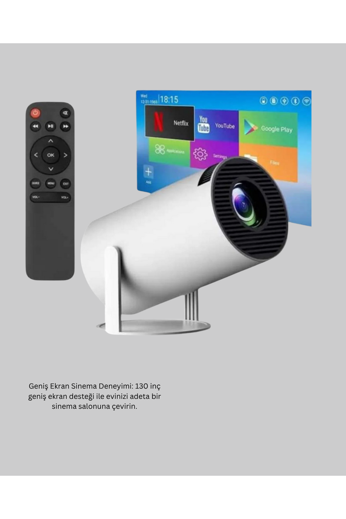 4K Destekli Full HD Projeksiyon Cihazı – 130 inç Geniş Ekran, WiFi ve HDMI Bağlantılı